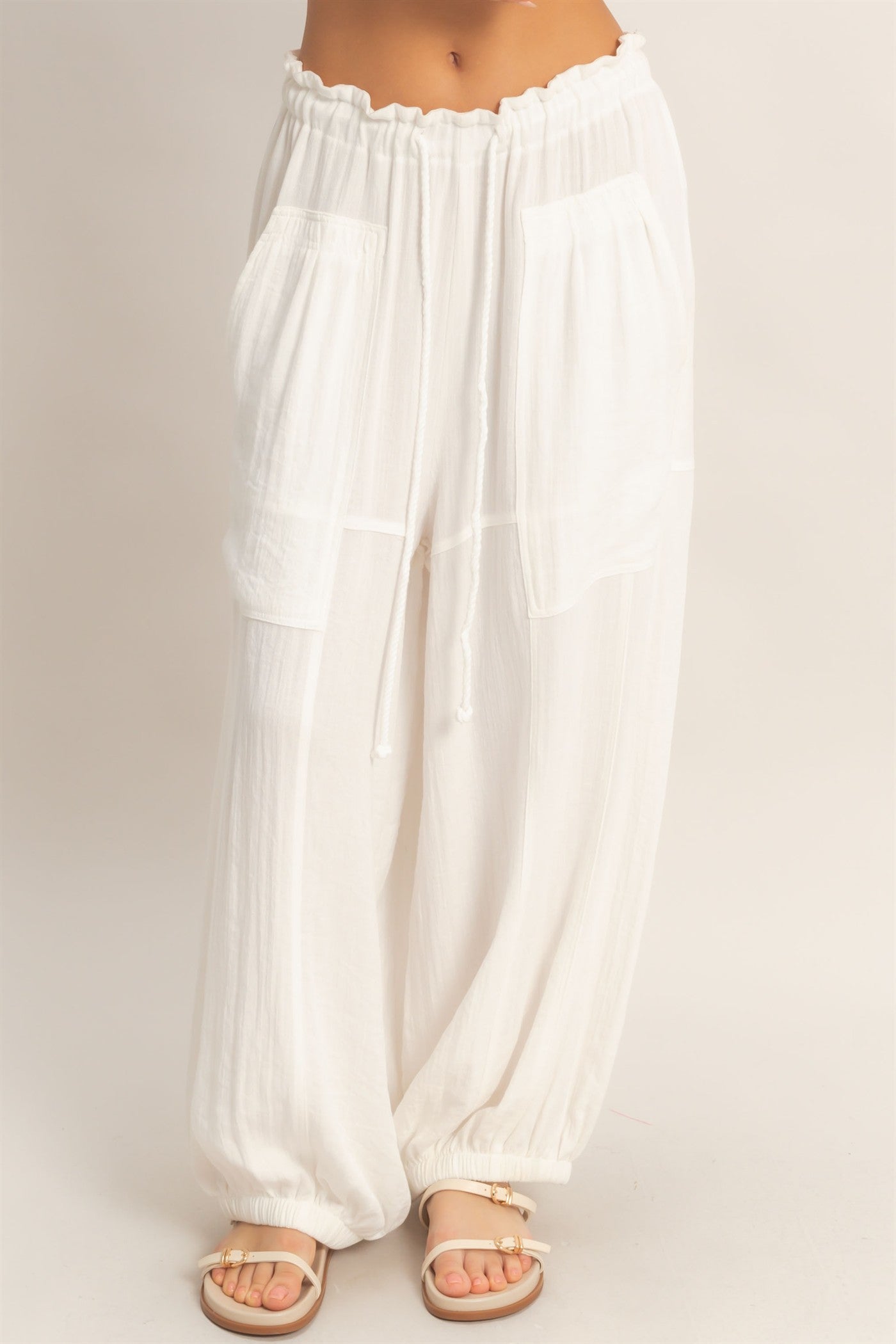 Wholesale Elastic Hem Drawstring Pants Pants HF26A905-D WHITE HYFVE