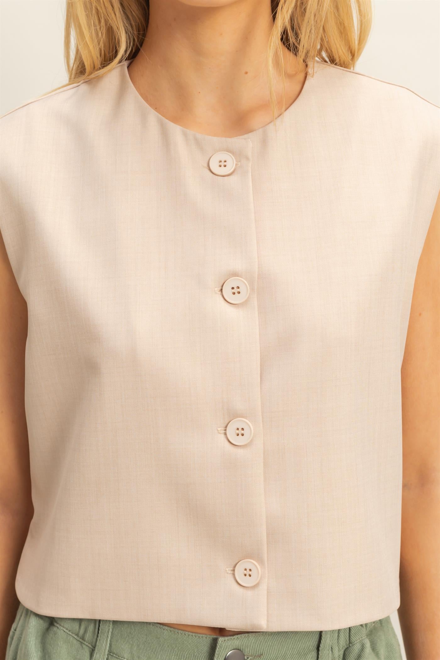 Wholesale Sleek Sleeveless Vest Top Clothing Tops HF25E489 BEIGE HYFVE