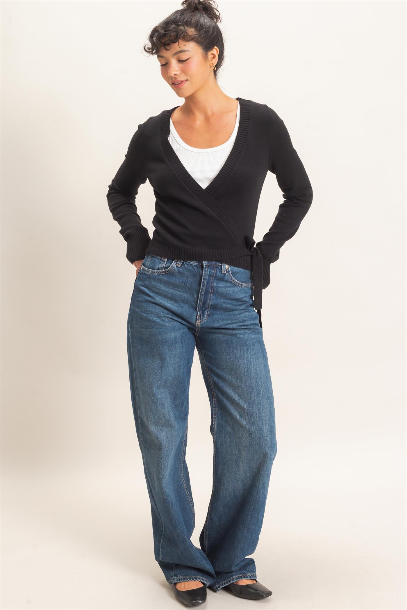 Wholesale Wrap Knit Cardigan Sweaters DZ26F393 BLACK DOUBLE ZERO