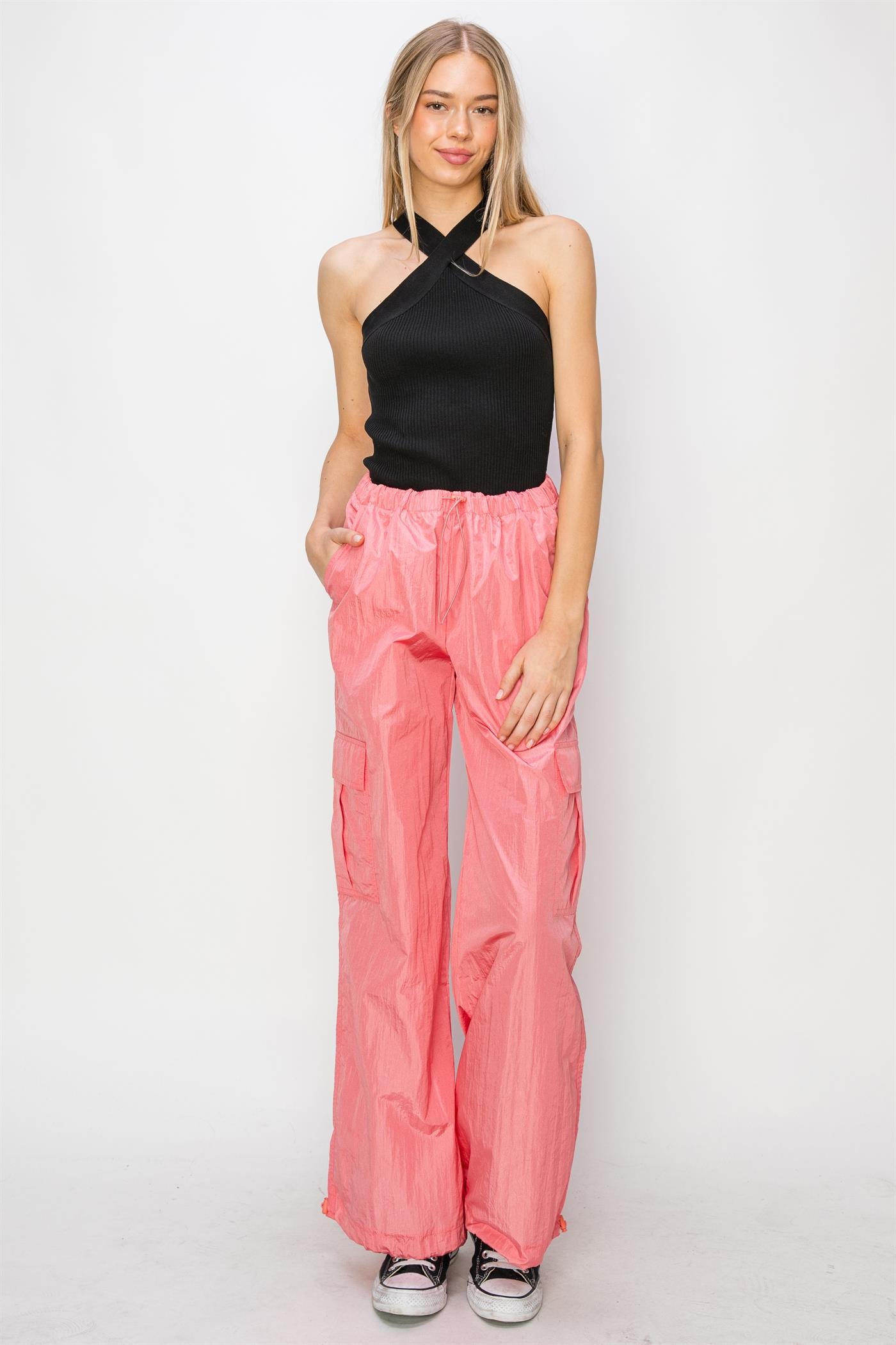 Wholesale Low Rise Parachute Cargo Pants Pants DZ24C809 TEA ROSE DOUBLE ZERO