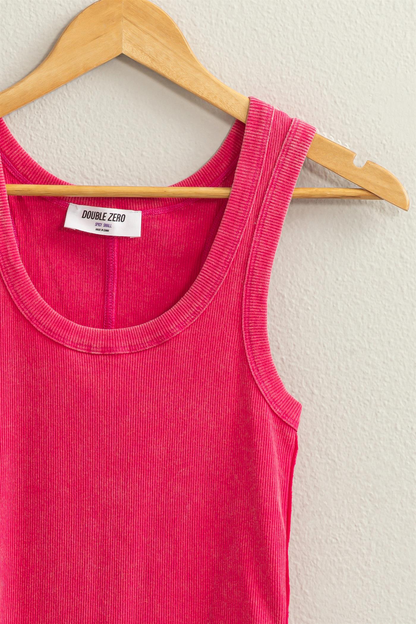 Wholesale Acid Washed Tank Top Clothing Tops DZ24A649-D RASPBERRY DOUBLE ZERO