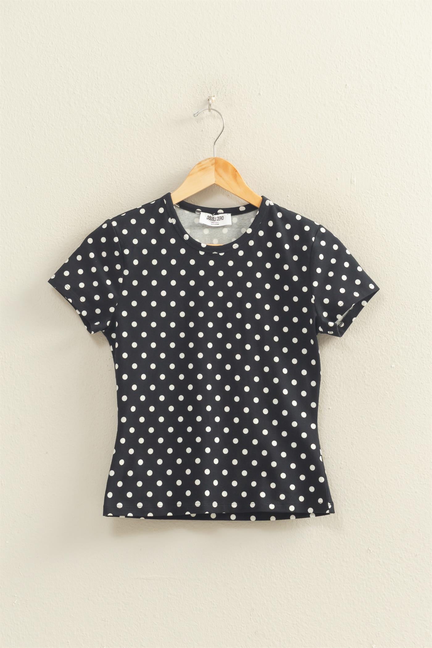 Wholesale Polka Dot Short Sleeve Crew Neck Top Clothing Tops DZ26C383 BLACK DOUBLE ZERO