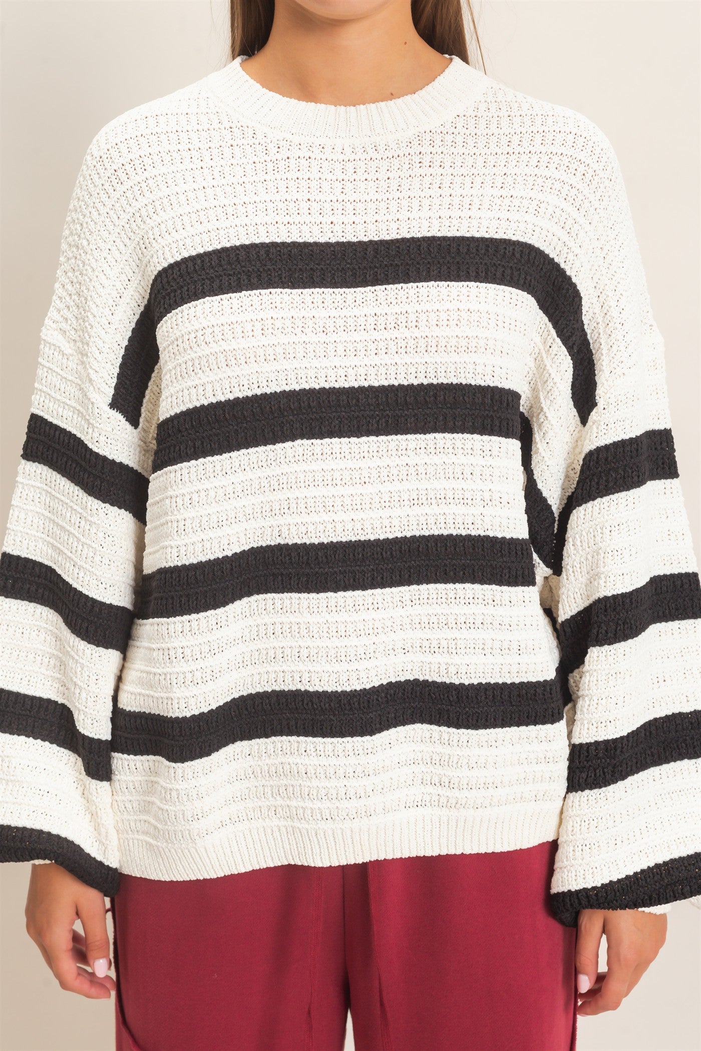Wholesale Striped Oversized Sweater Sweaters DZ27A192 CREAM DOUBLE ZERO