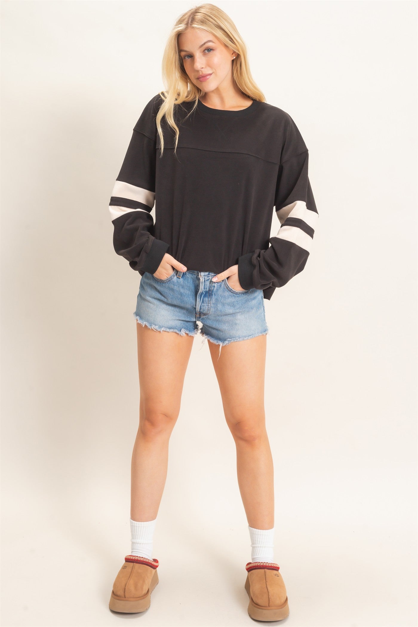 Wholesale Crew Neck Long Sleeve Sweatshirt Sweatshirts HF26E425 BLACK HYFVE