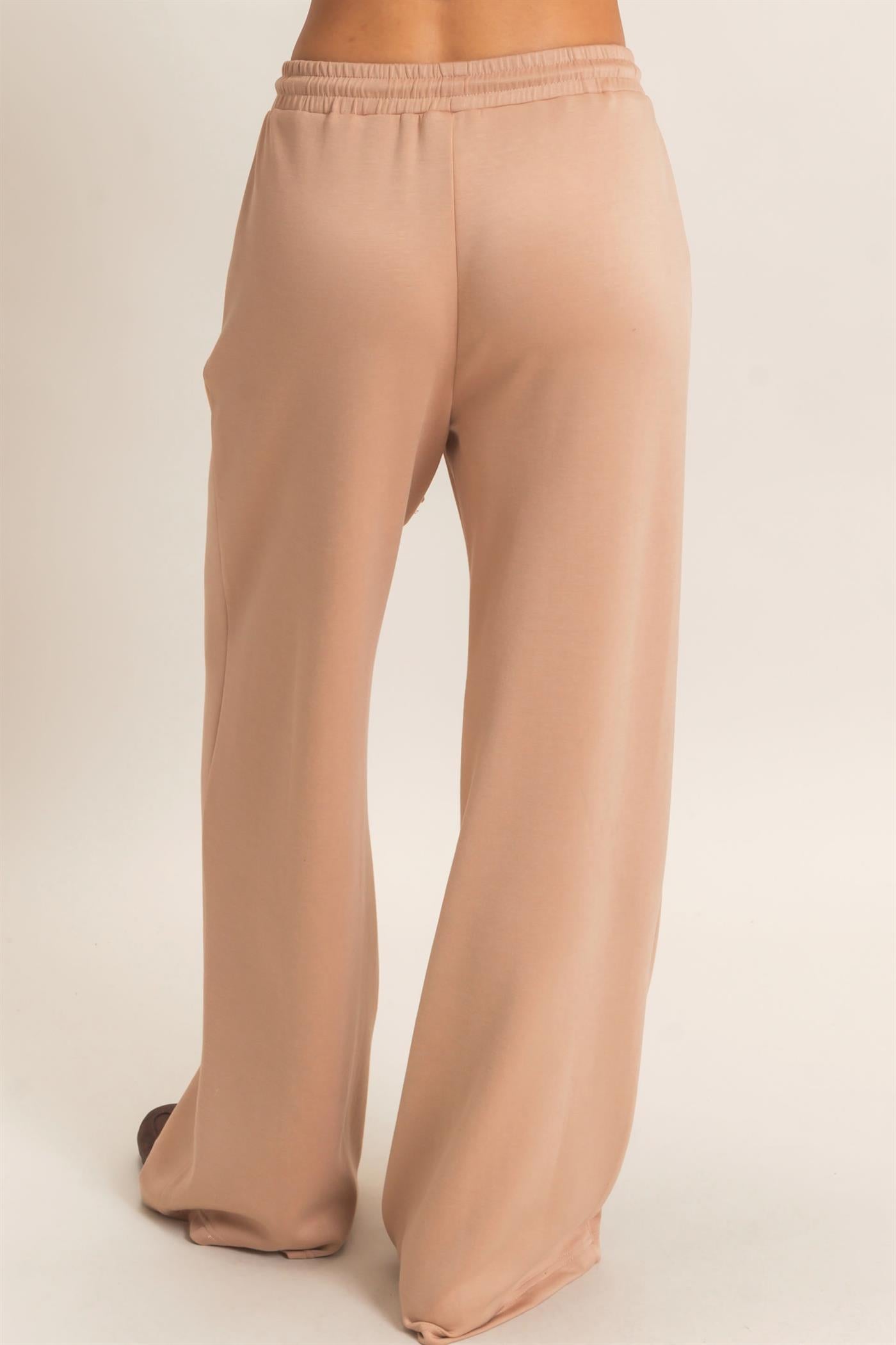 Wholesale Drawstring Waist Pintuck Wide Leg Pants Pants DZ26E384 DARK TAUPE HYFVE