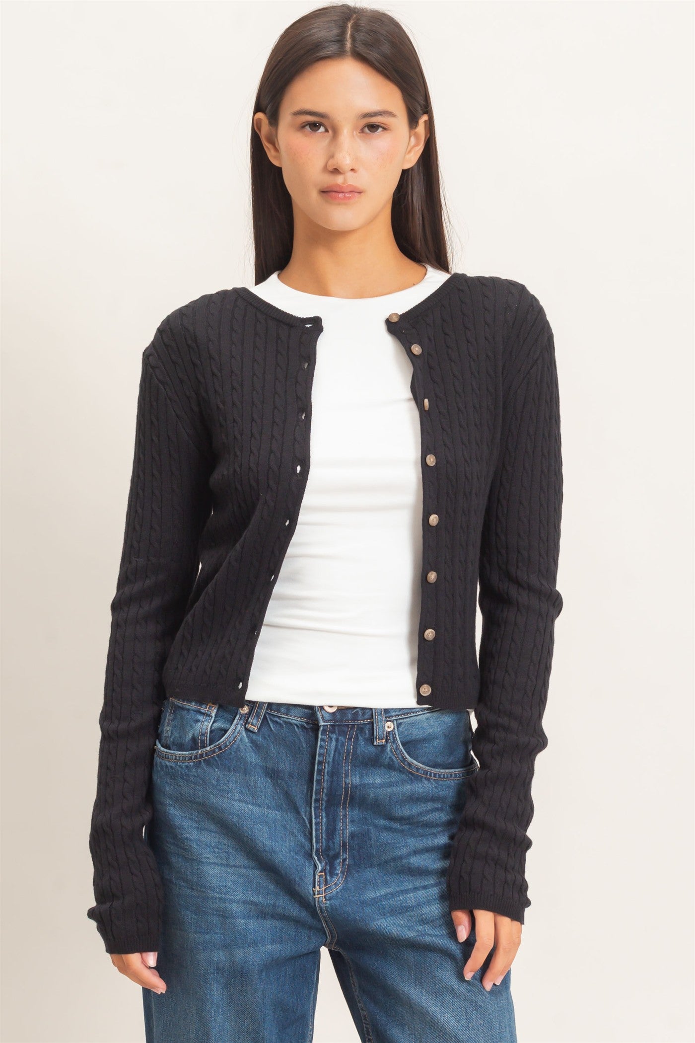 Wholesale Cable Knit Cardigan Cardigans DZ26E256 BLACK DOUBLE ZERO