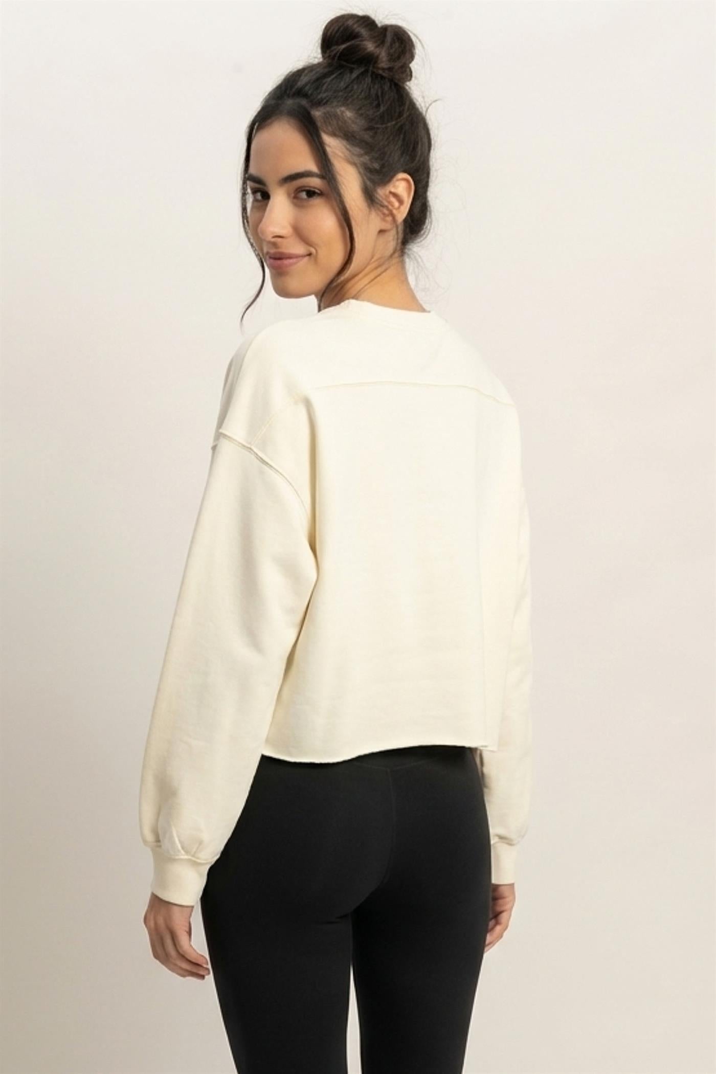 Wholesale Mineral Wash Raw Hem Cropped Sweatshirt Sweatshirts DZ26C968 CREAM DOUBLE ZERO