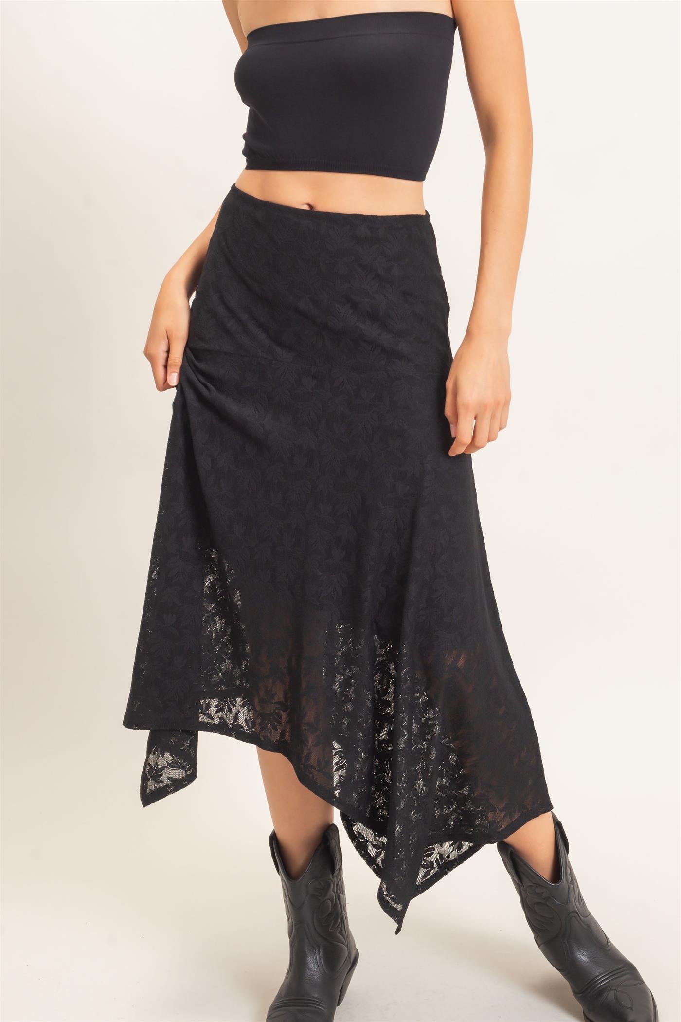 Wholesale Floral Lace Hanky Hem Skirt Skirts HF26E371 BLACK HYFVE