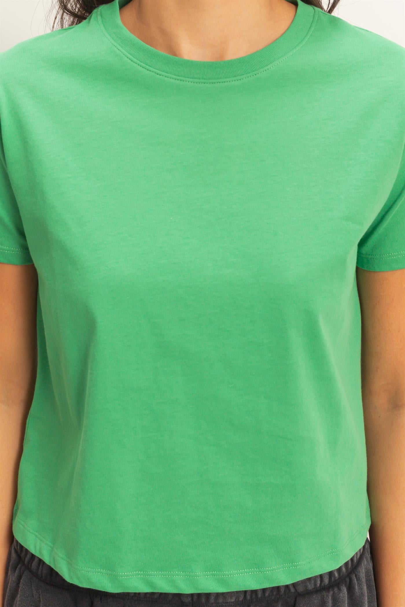 Wholesale Crew Neck Cotton T-Shirt Clothing Tops DZ26C412 GREEN DOUBLE ZERO