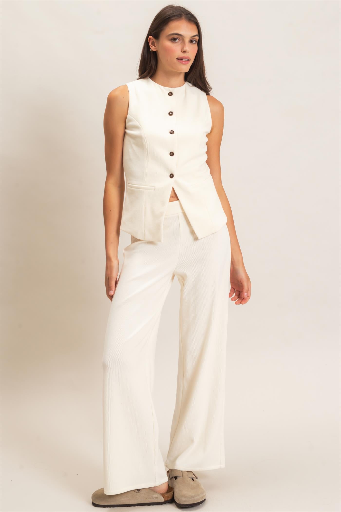 Wholesale Button-Up Vest And Pant Set Clothing HF26F226-SET-D CREAM HYFVE