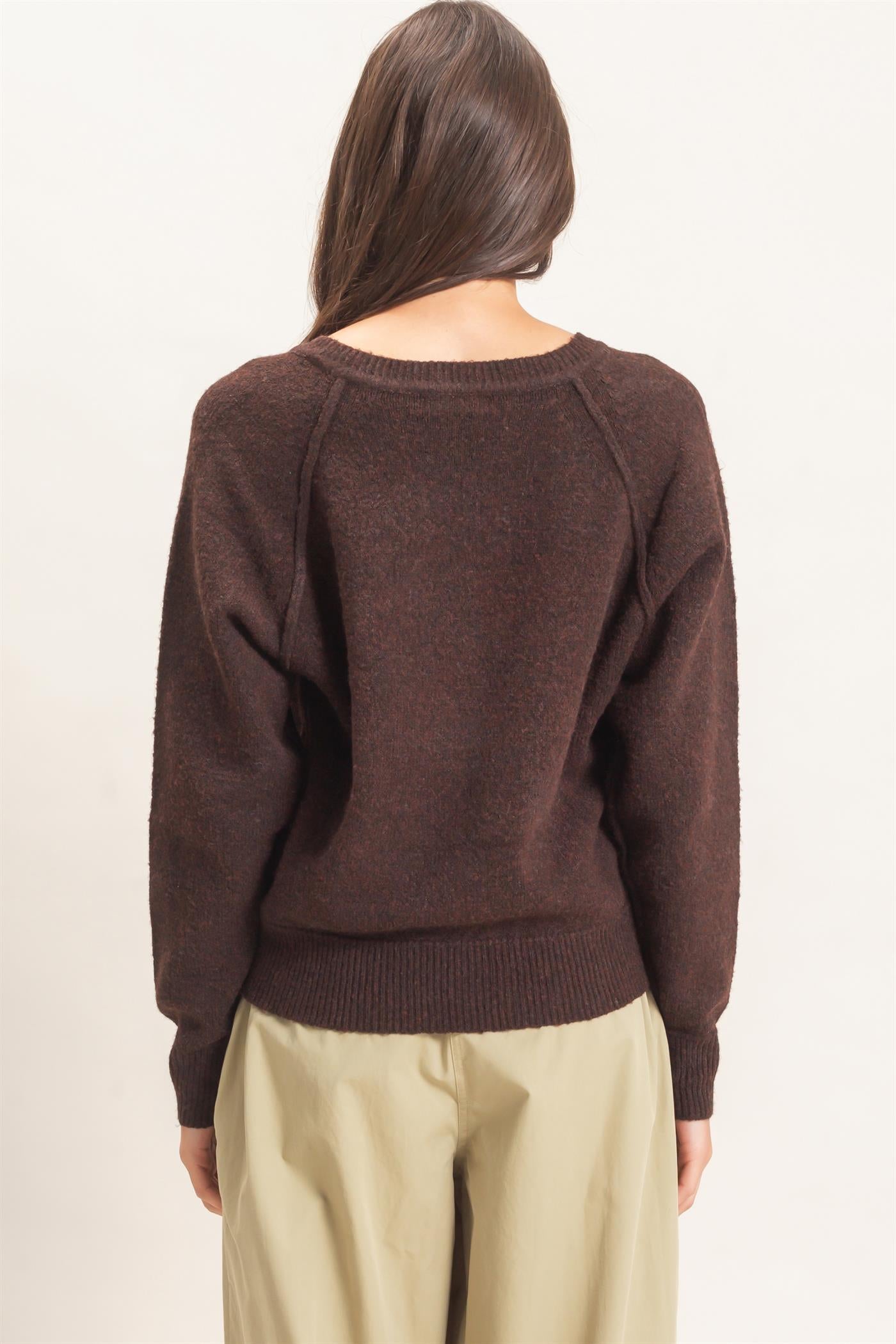 Wholesale Button Front Raglan Sweater Sweaters HF26E152 BROWN HYFVE
