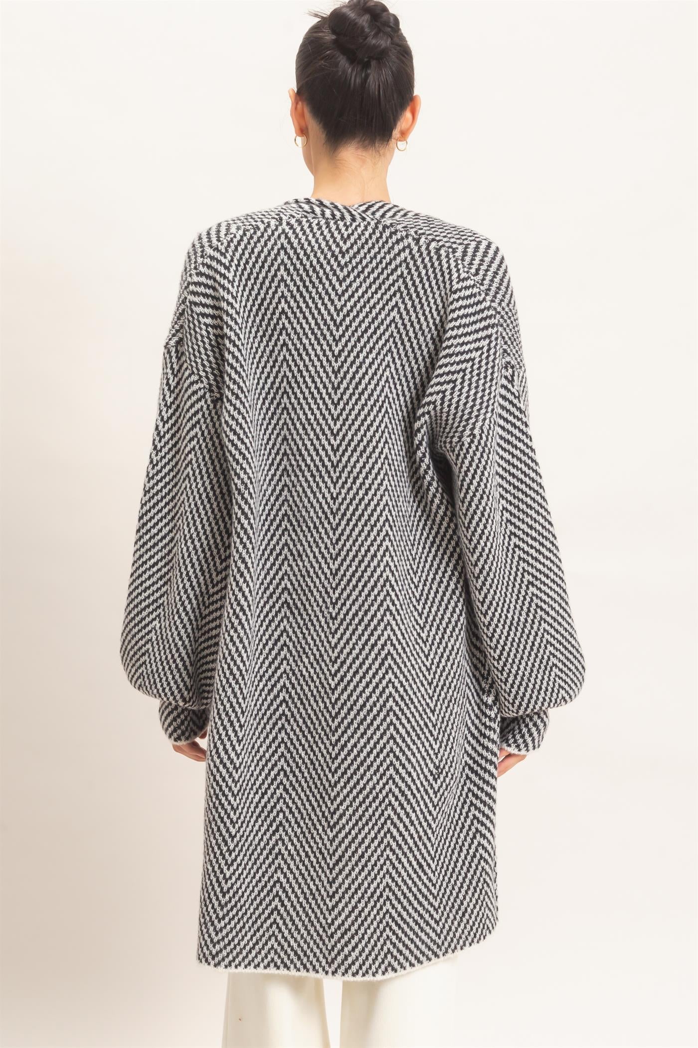 Wholesale Herringbone Pattern Open-Front Cardigan Cardigans HF26F171 BLACK HYFVE
