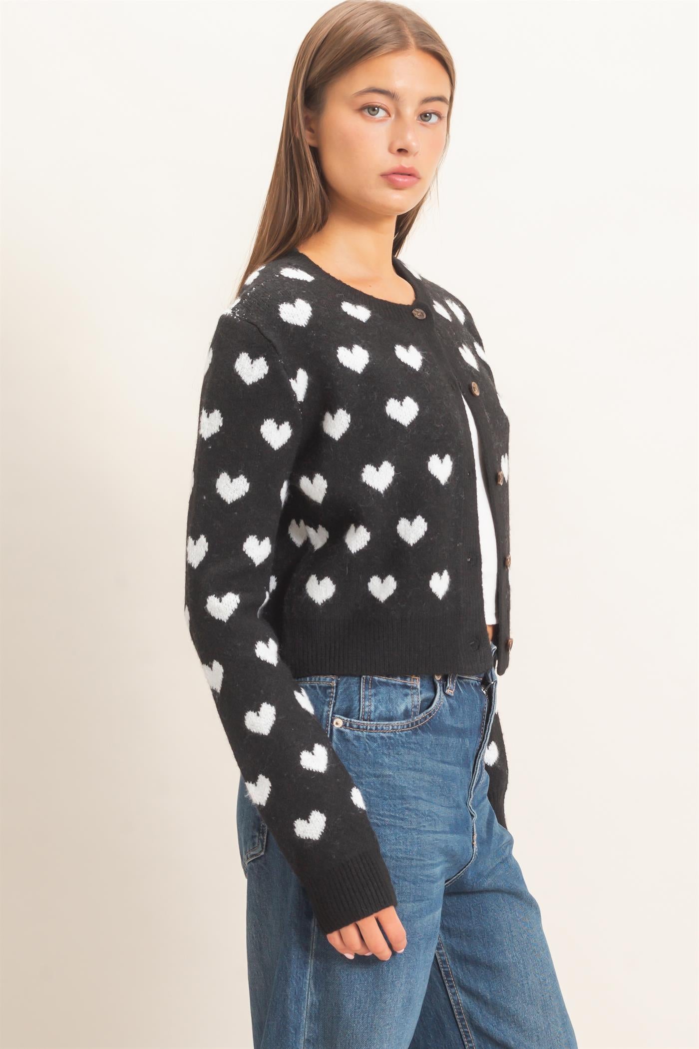 Wholesale Heart Pattern Cardigan Cardigans DZ26E320 BLACK DOUBLE ZERO