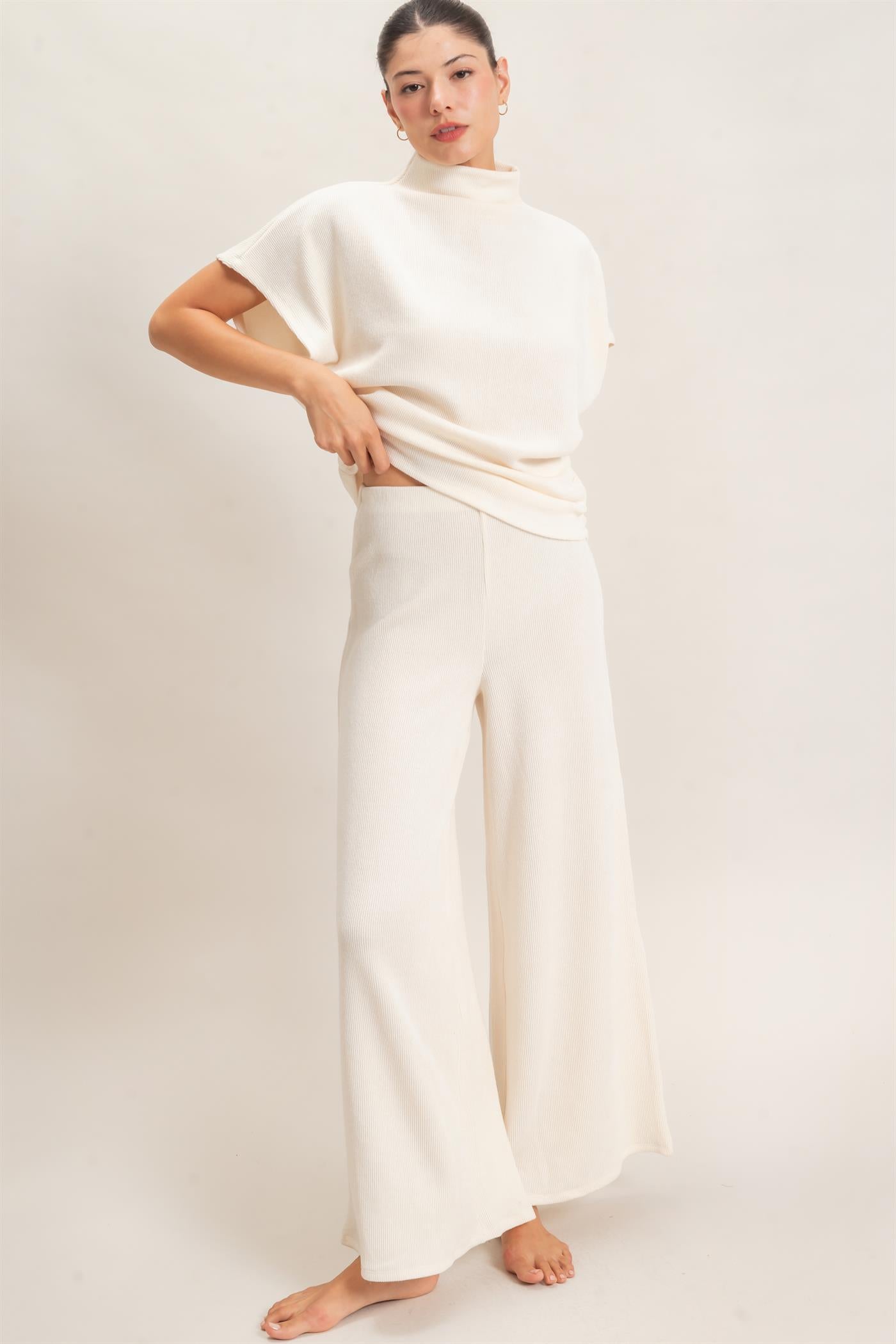 Wholesale Dolman Sleeve Top And Pant Set Clothing HF26F225-SET-D CREAM HYFVE