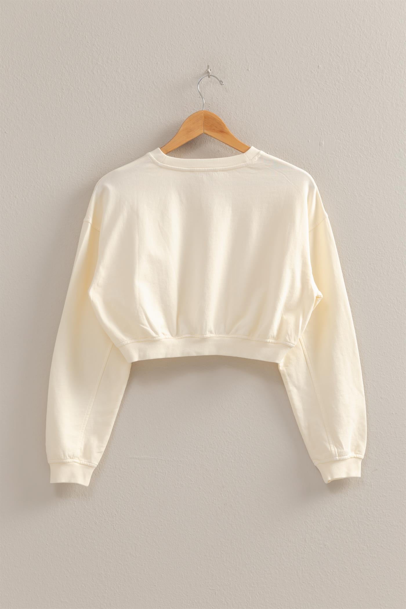 Wholesale Crew Neck Long Sleeve Crop Sweatshirt Sweatshirts DZ25A923 CREAM DOUBLE ZERO