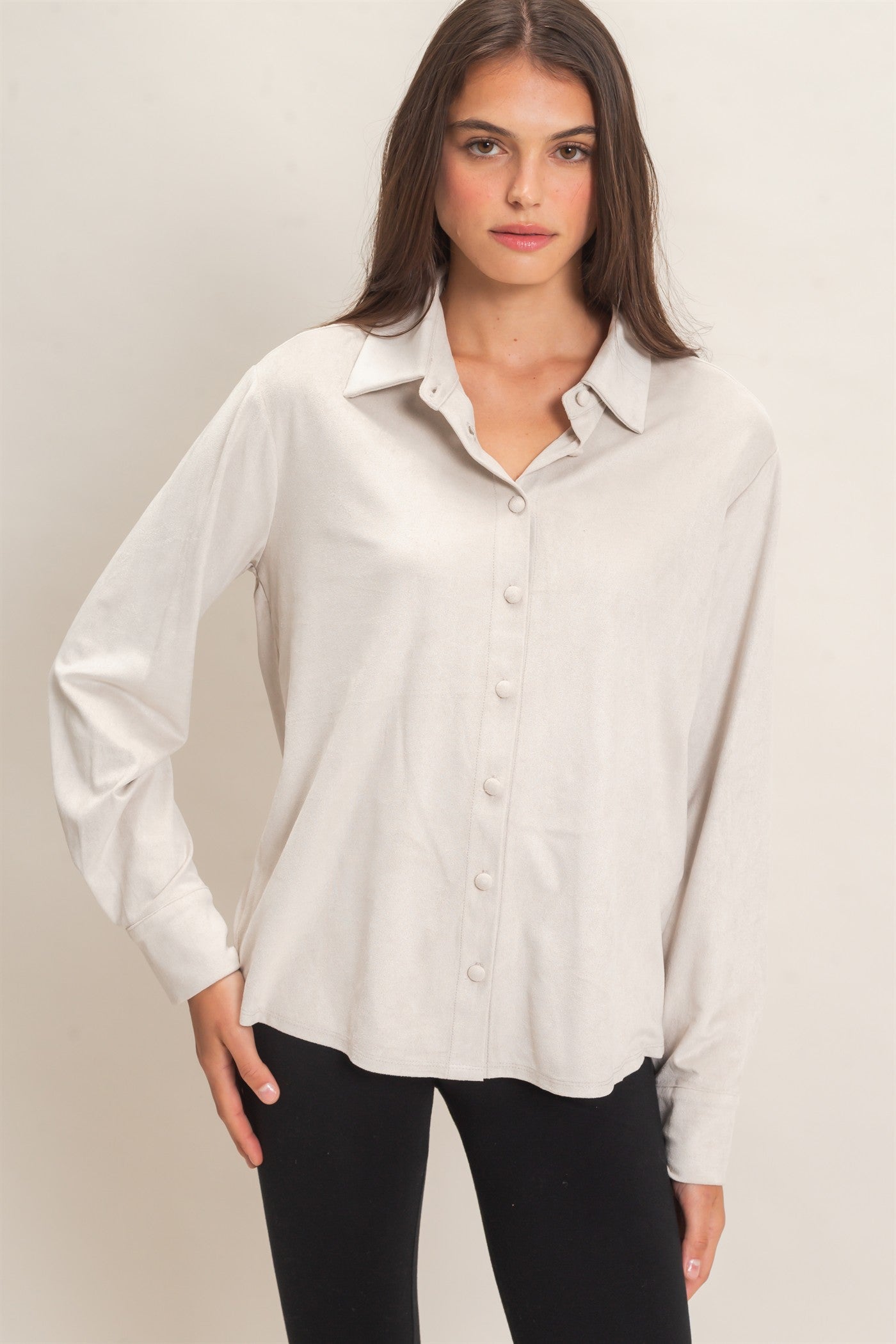 Wholesale Suede Button-Up Shirt Shirts HF26F083 ECRU HYFVE