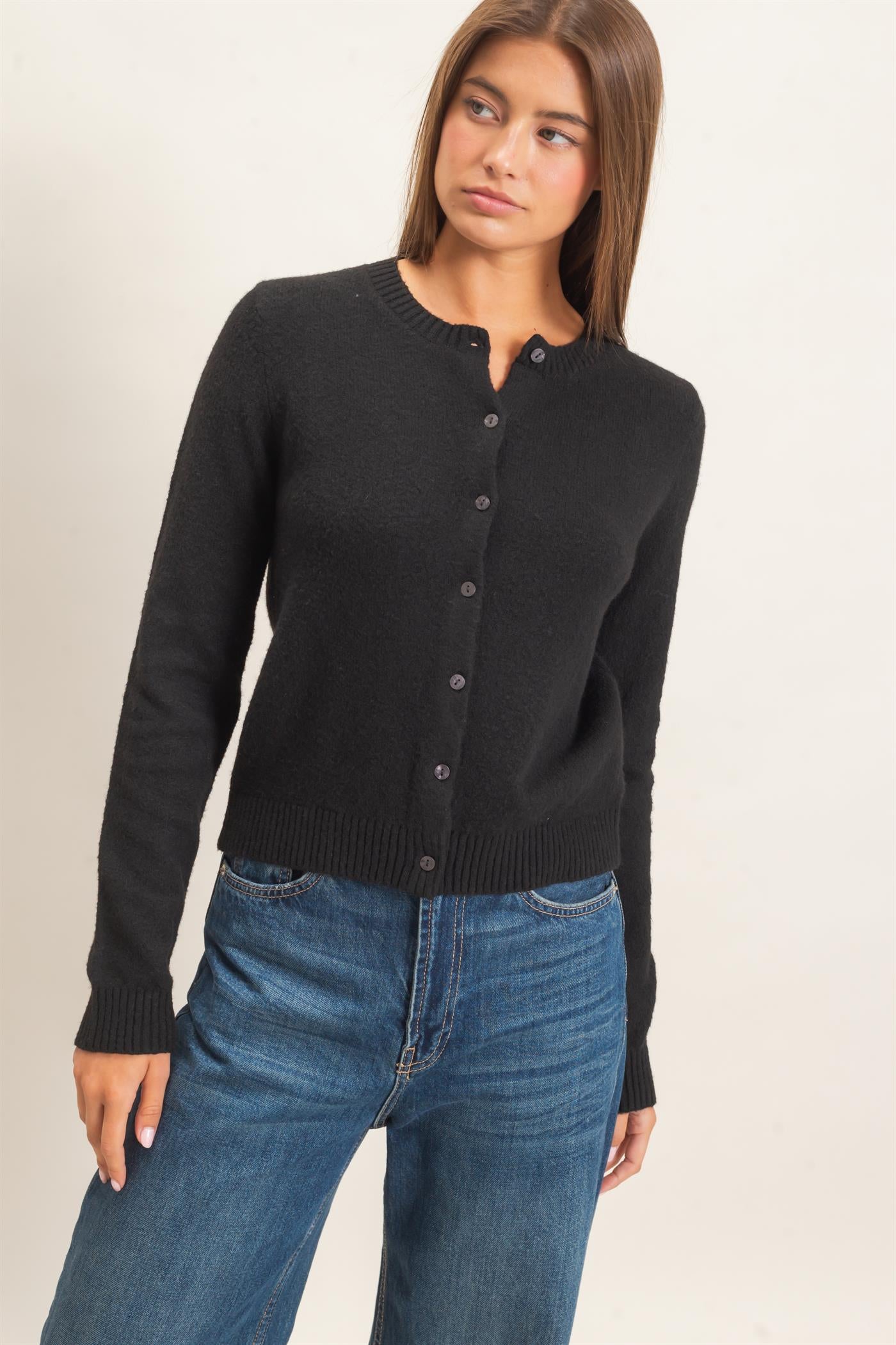 Wholesale Crew Neck Cardigan Cardigans DZ26E119 BLACK DOUBLE ZERO