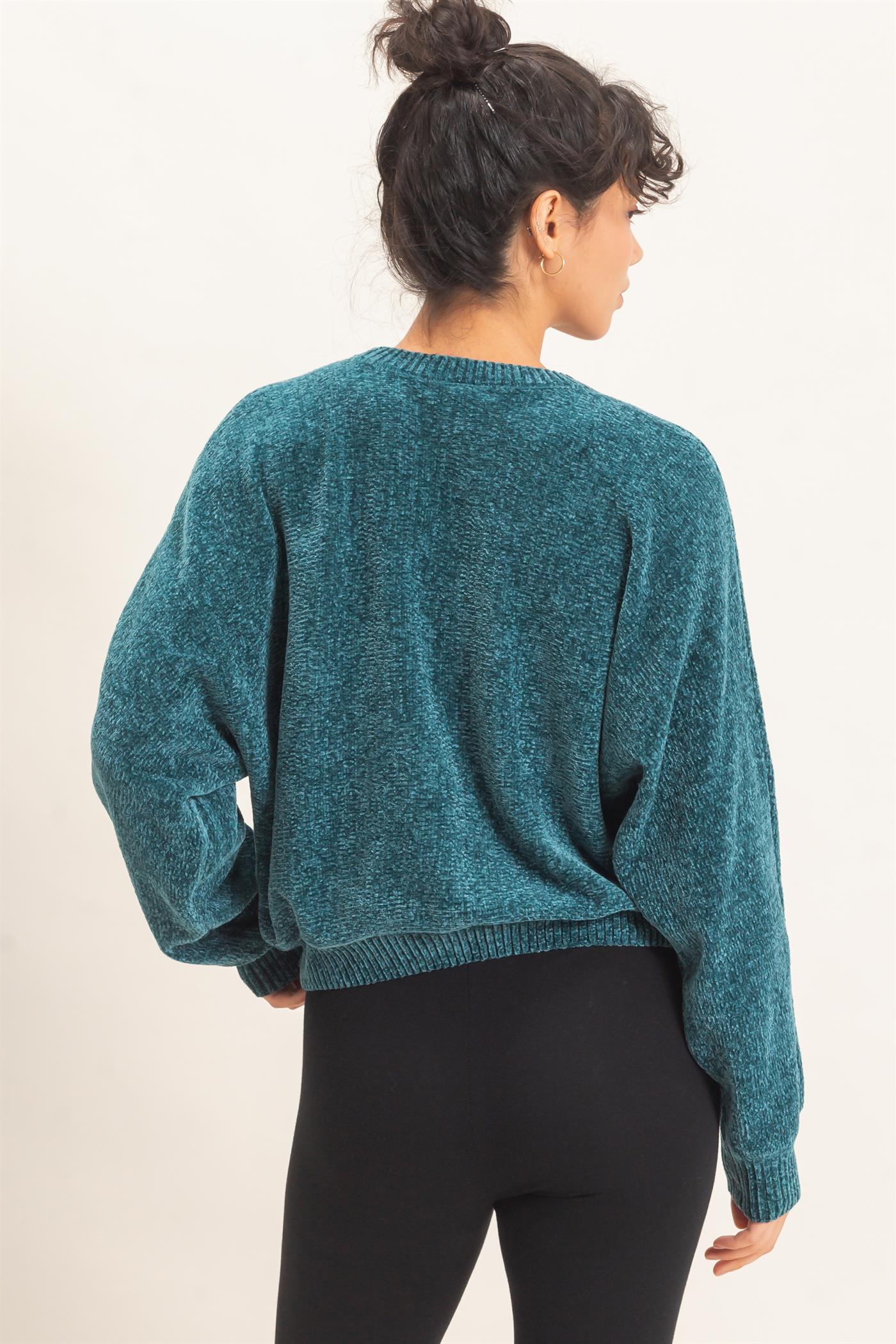 Wholesale Chenille Crew Neck Sweater Sweaters DZ26E264 DARK TEAL DOUBLE ZERO