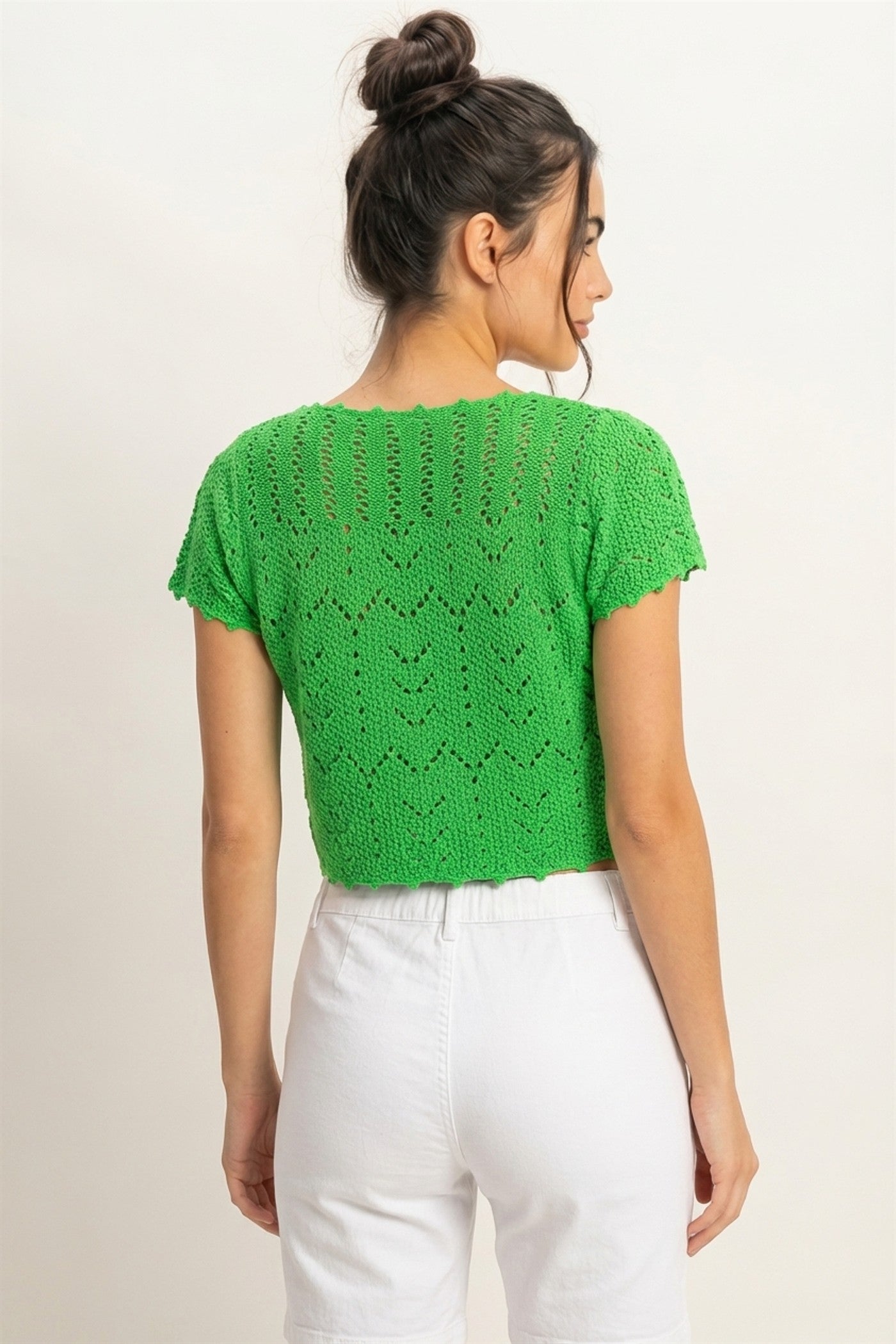 Wholesale Pointelle Tie Front Knit Cardigan Clothing Tops DZ24C268 GREEN DOUBLE ZERO