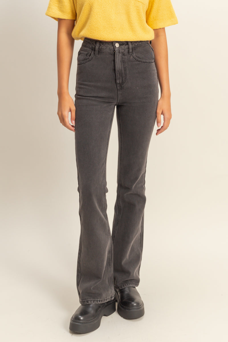Wholesale High-Waisted Flared Jeans Pants DZ23A834 CHARCOAL DOUBLE ZERO
