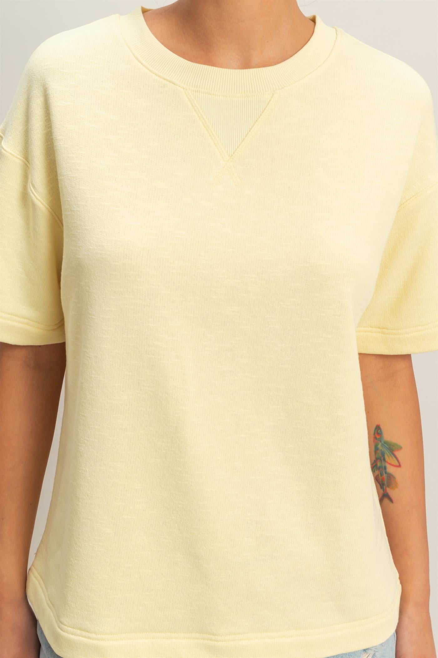 Wholesale Crew Neck Short Sleeve Top Clothing Tops DZ26A891 PALE YELLOW DOUBLE ZERO