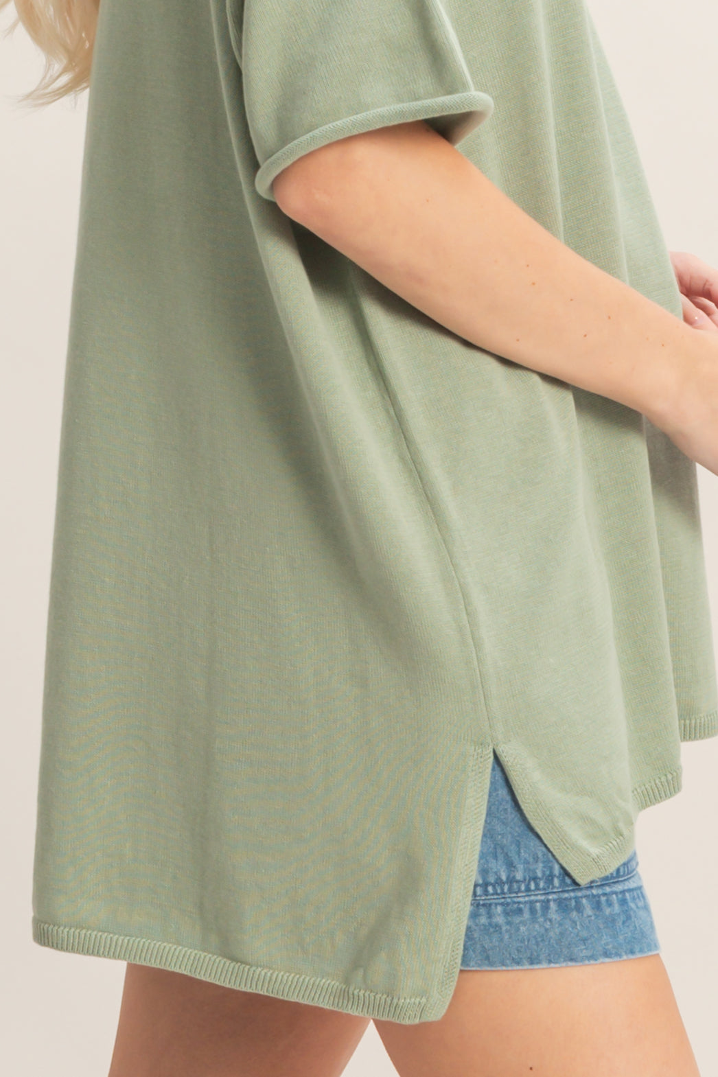 Wholesale Oversized Short Sleeve Round Neck Pocket Knit Top Clothing Tops DZ26A691 SAGE GREEN DOUBLE ZERO