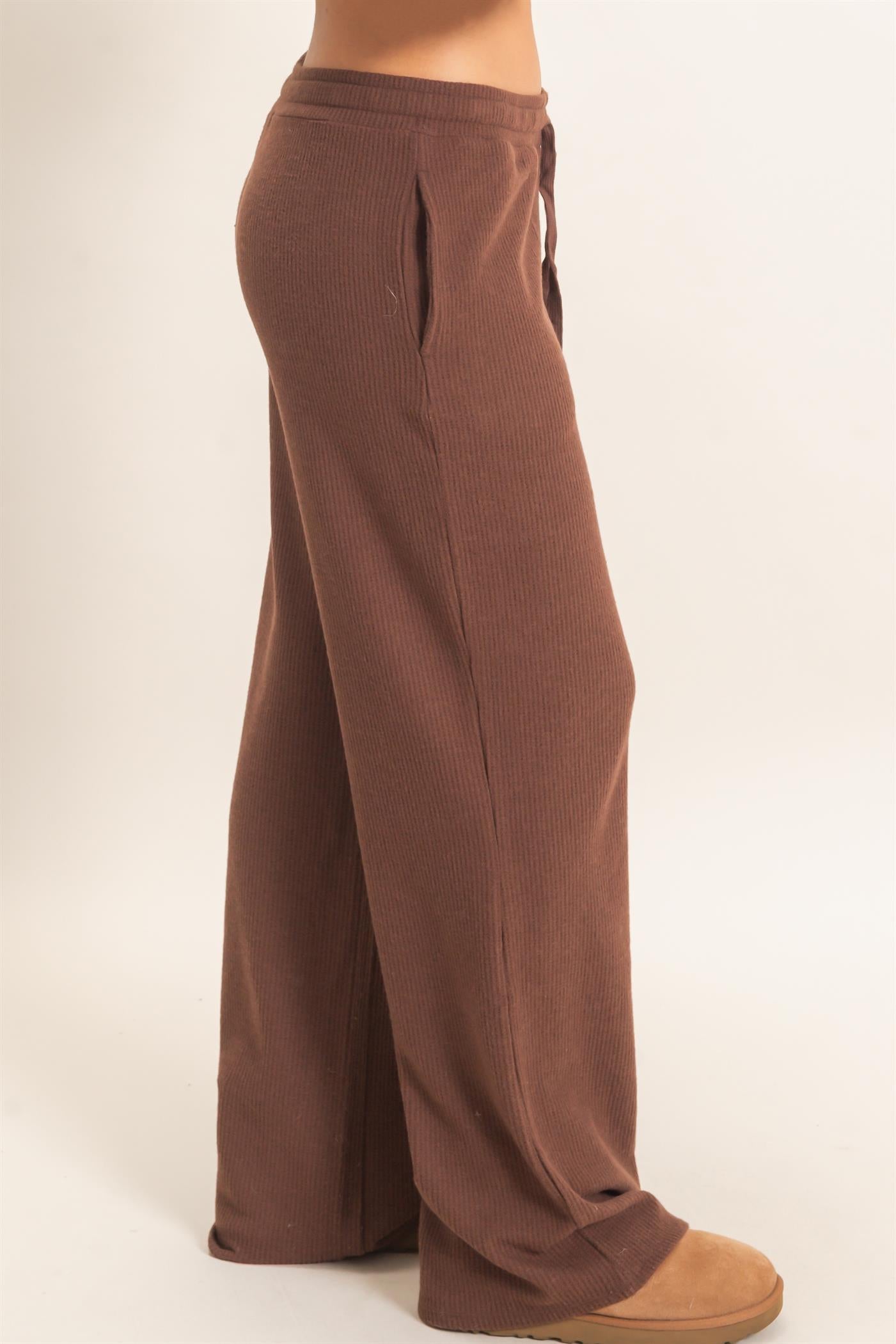 Wholesale Brushed Waffle Drawstring Pants Pants DZ26F313 DARK BROWN DOUBLE ZERO