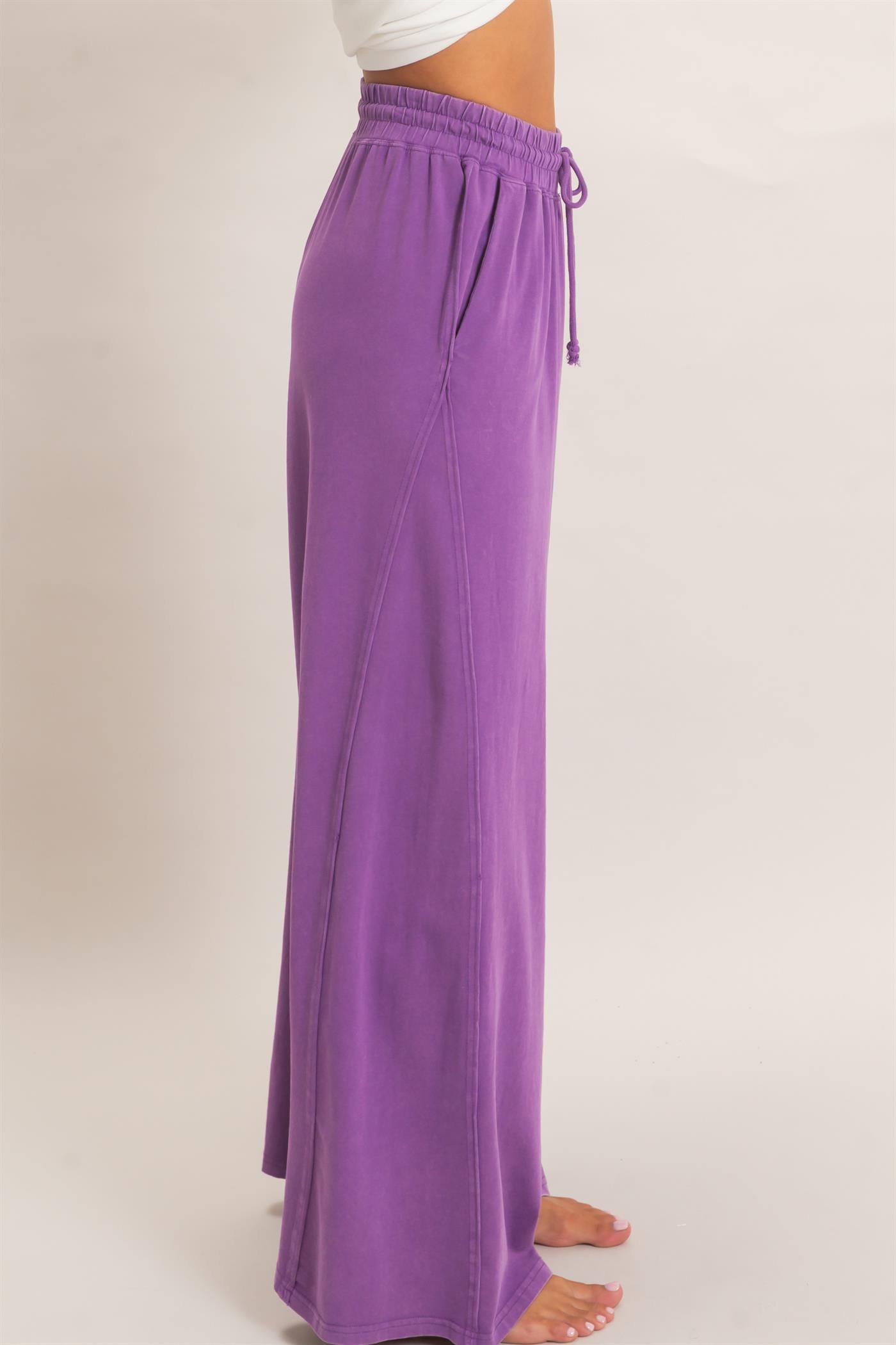 Wholesale Wide Leg Mineral Wash Pants Pants DZ26F406 PLUM DOUBLE ZERO