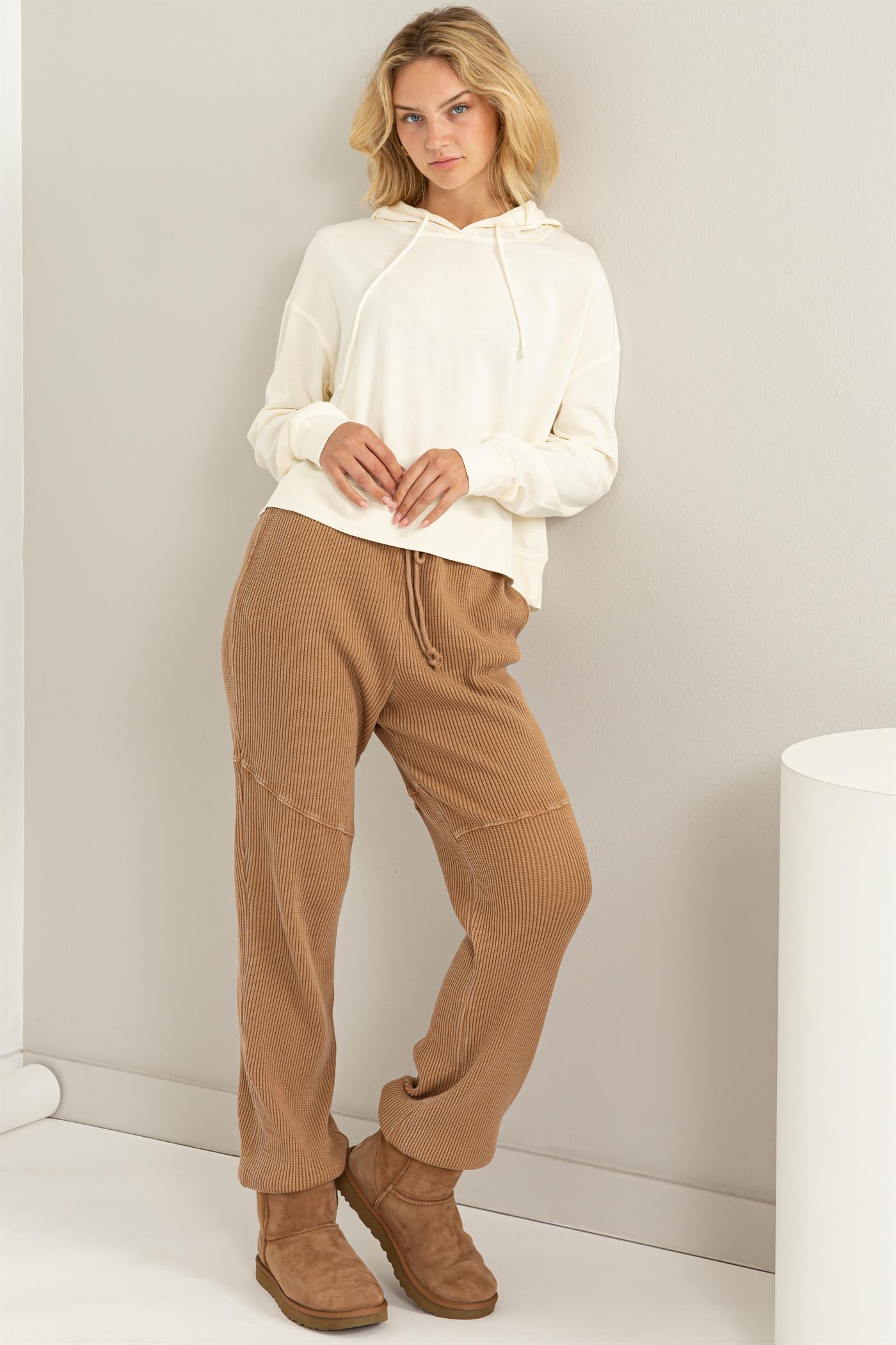 Wholesale Long Sleeve Drawstring Hoodie Clothing Tops DZ23E999 CREAM DOUBLE ZERO