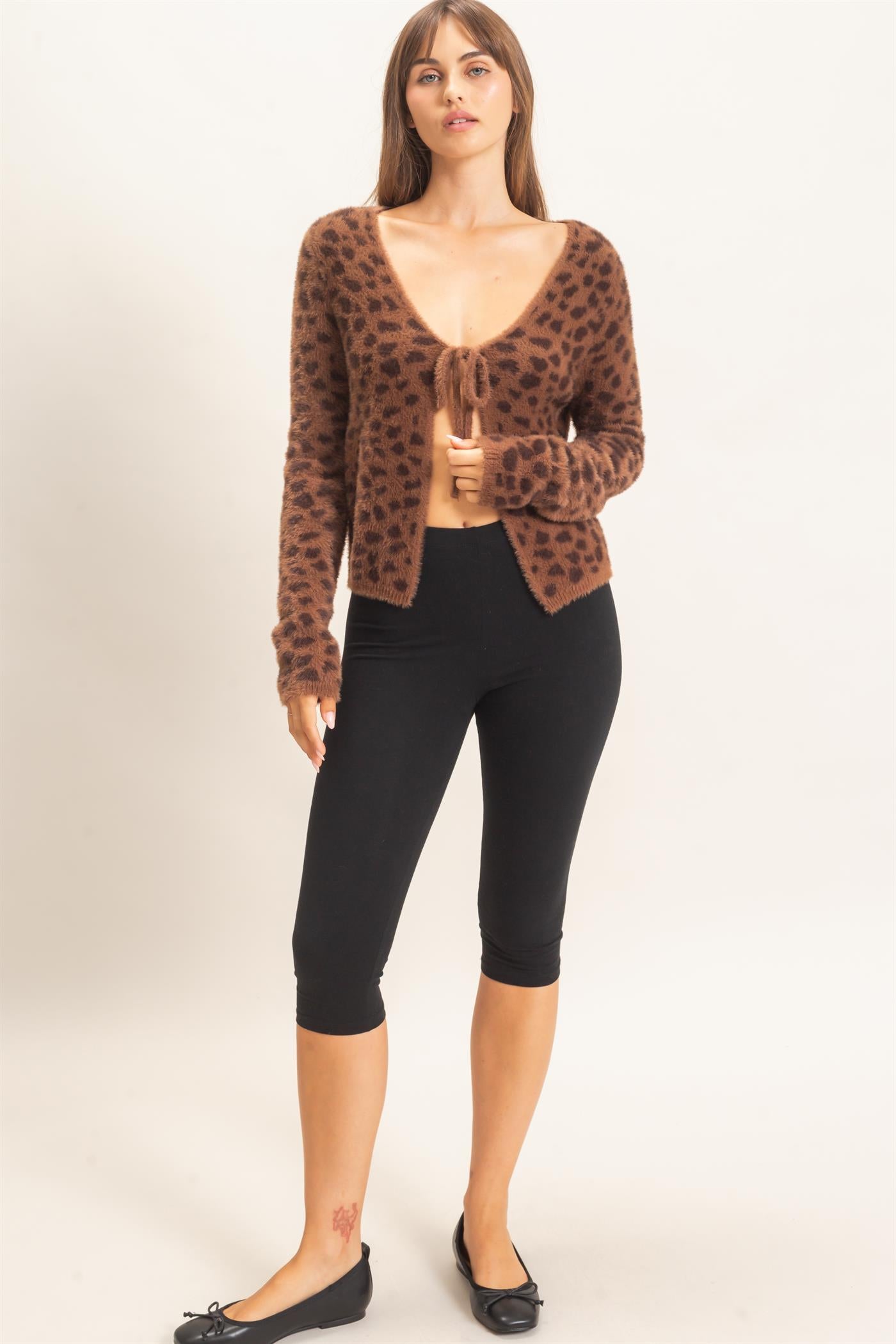 Wholesale Leopard Print Cardigan Sweater Cardigans HF26E833 BROWN HYFVE
