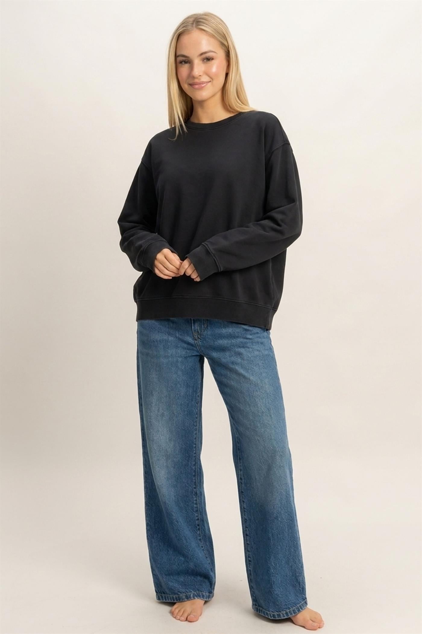 Wholesale Mineral Wash Crew Neck Sweatshirt Sweatshirts DZ26E990 BLACK DOUBLE ZERO