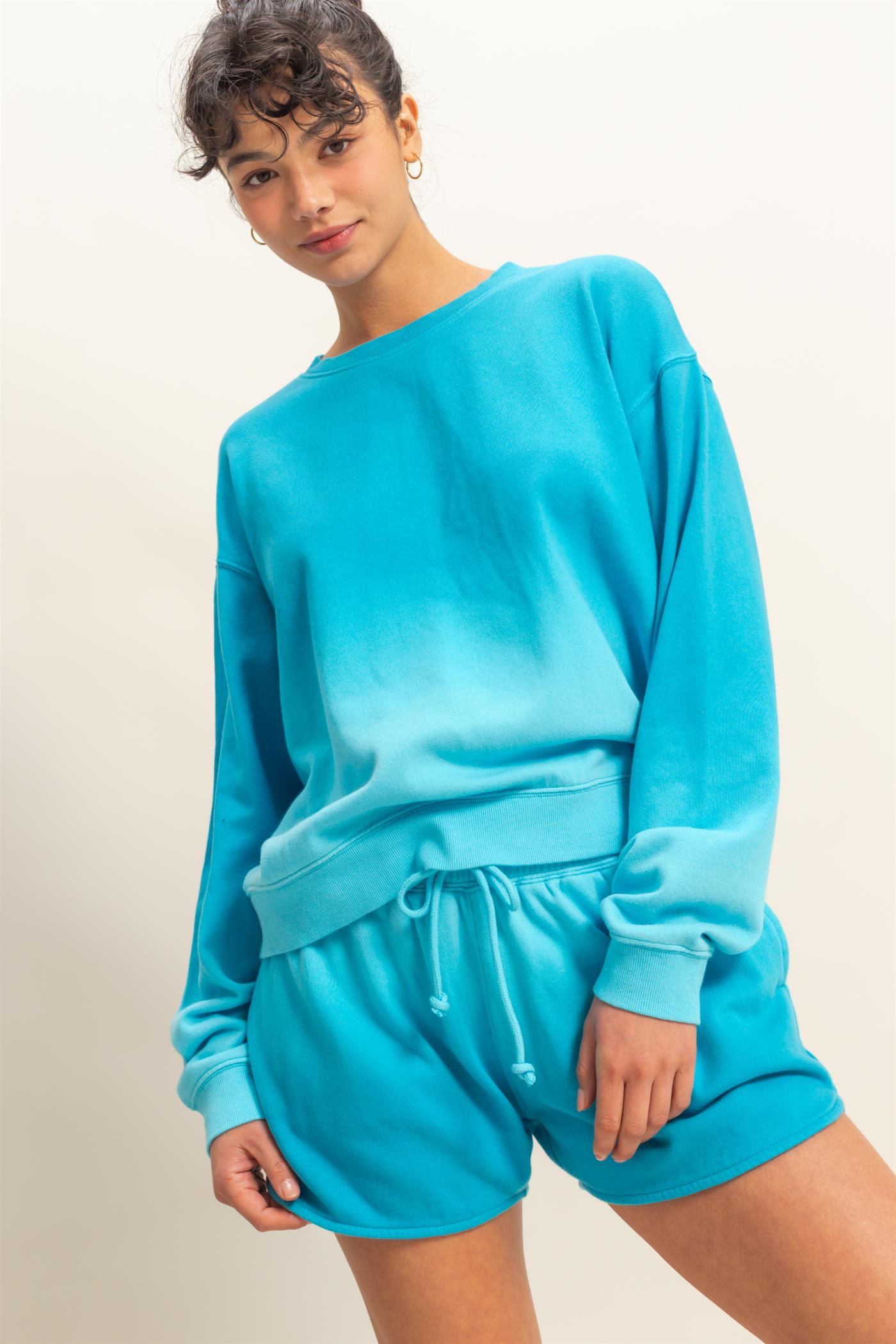 Wholesale Dip Dye Long Sleeve Sweatshirt Sweatshirts DZ25E070 AQUA BLUE DOUBLE ZERO