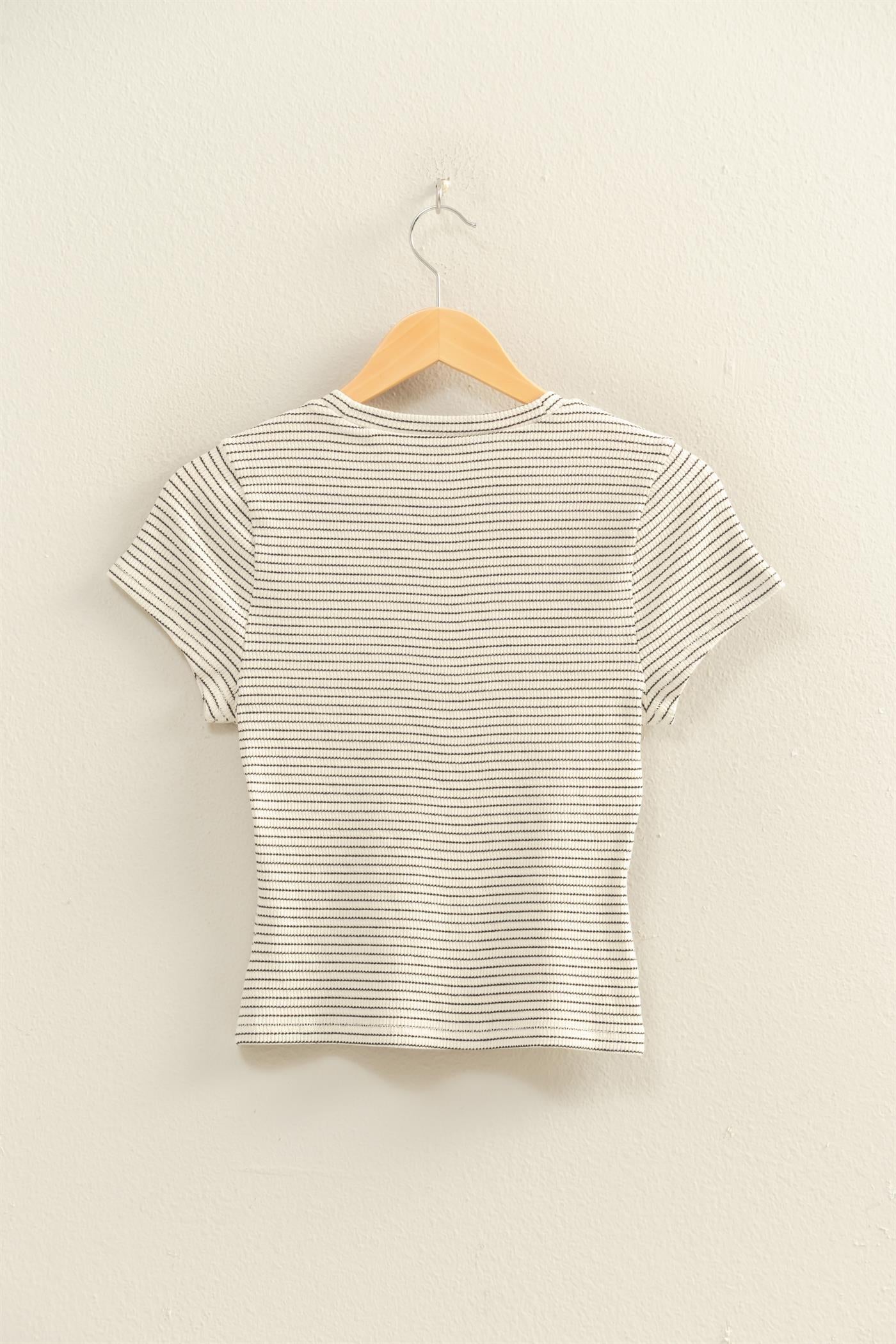 Wholesale Striped Ribbed Crew Neck Top Clothing Tops DZ26C281 CREAM DOUBLE ZERO