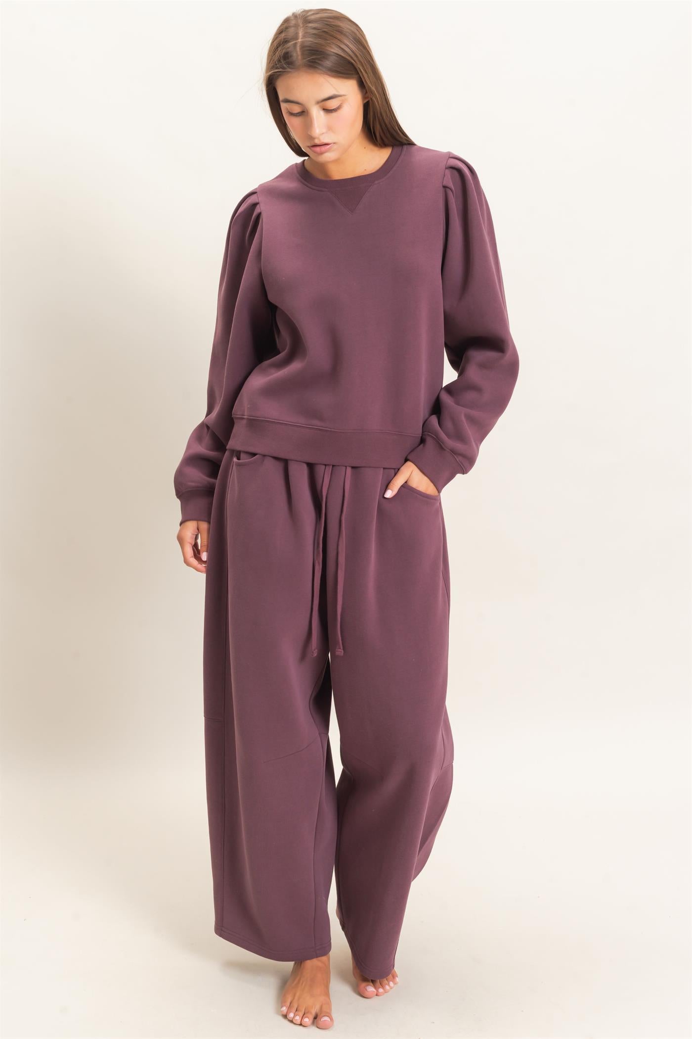 Wholesale Drawstring Waist Barrel Sweatpants Pants DZ26E290 COCOA DOUBLE ZERO