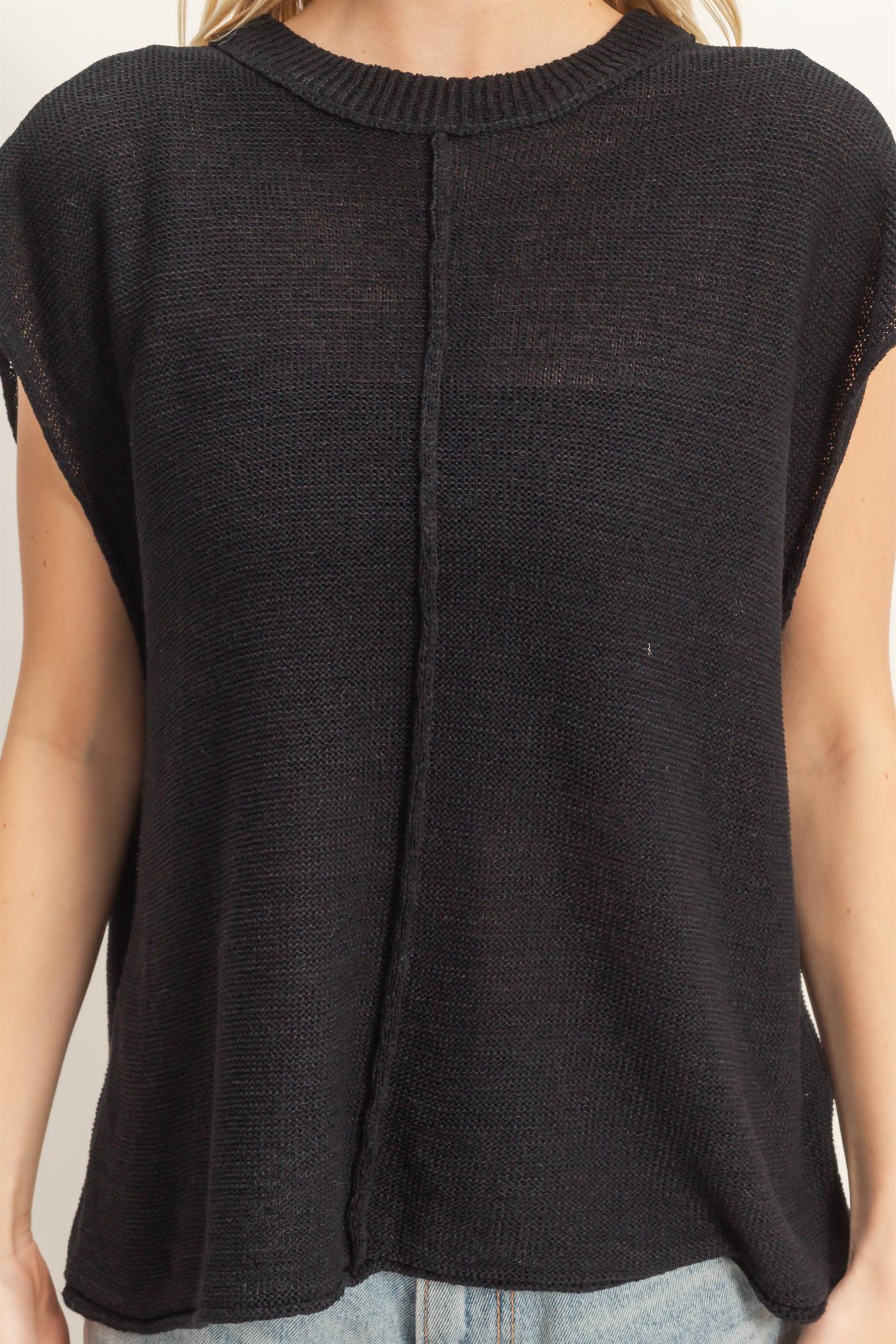 Wholesale Sleeveless Ribbed Knit Top Sweaters HF26A633 BLACK HYFVE