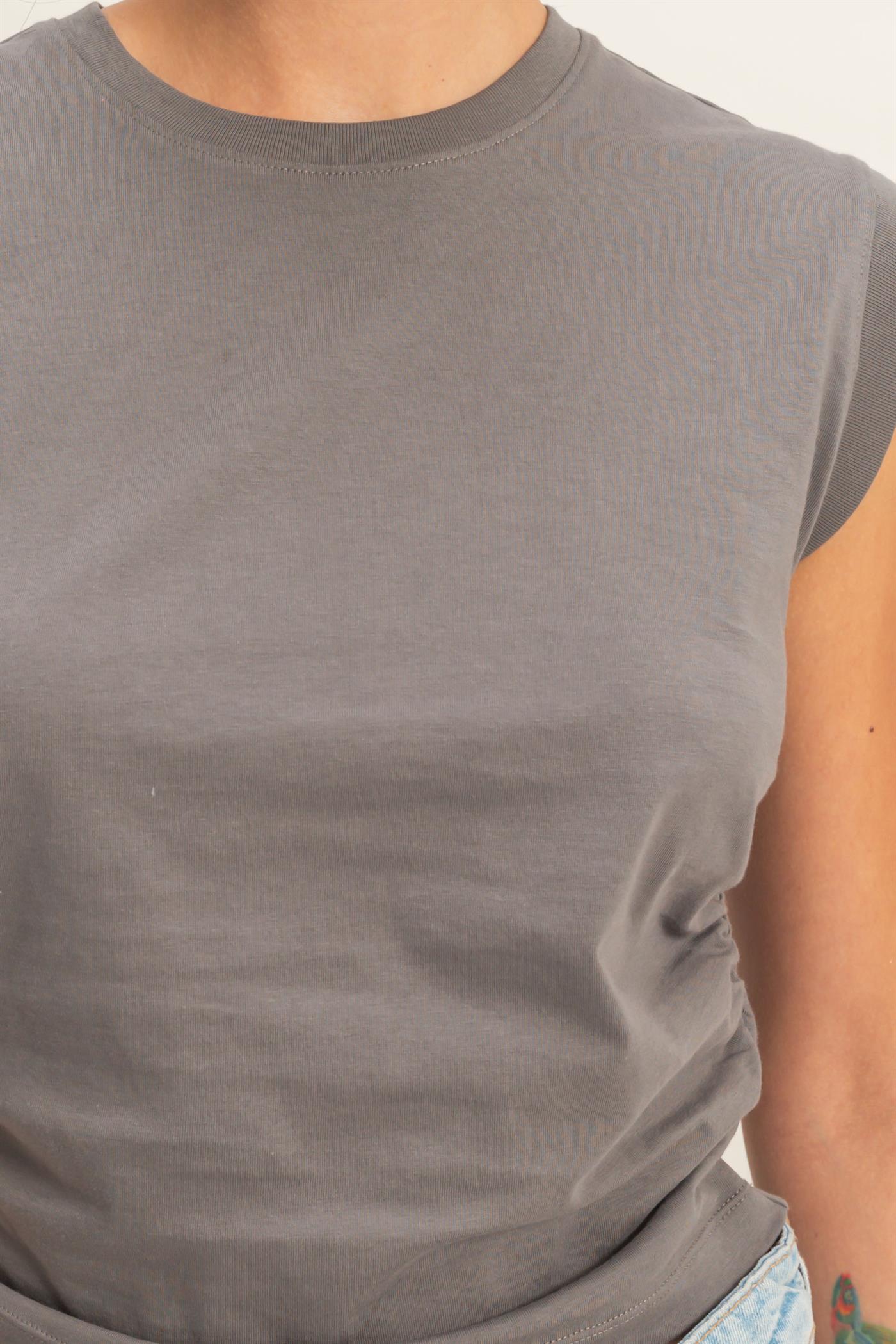 Wholesale Ruched Waist Sleeveless Cotton Top Clothing Tops DZ26C520 CHARCOAL DOUBLE ZERO