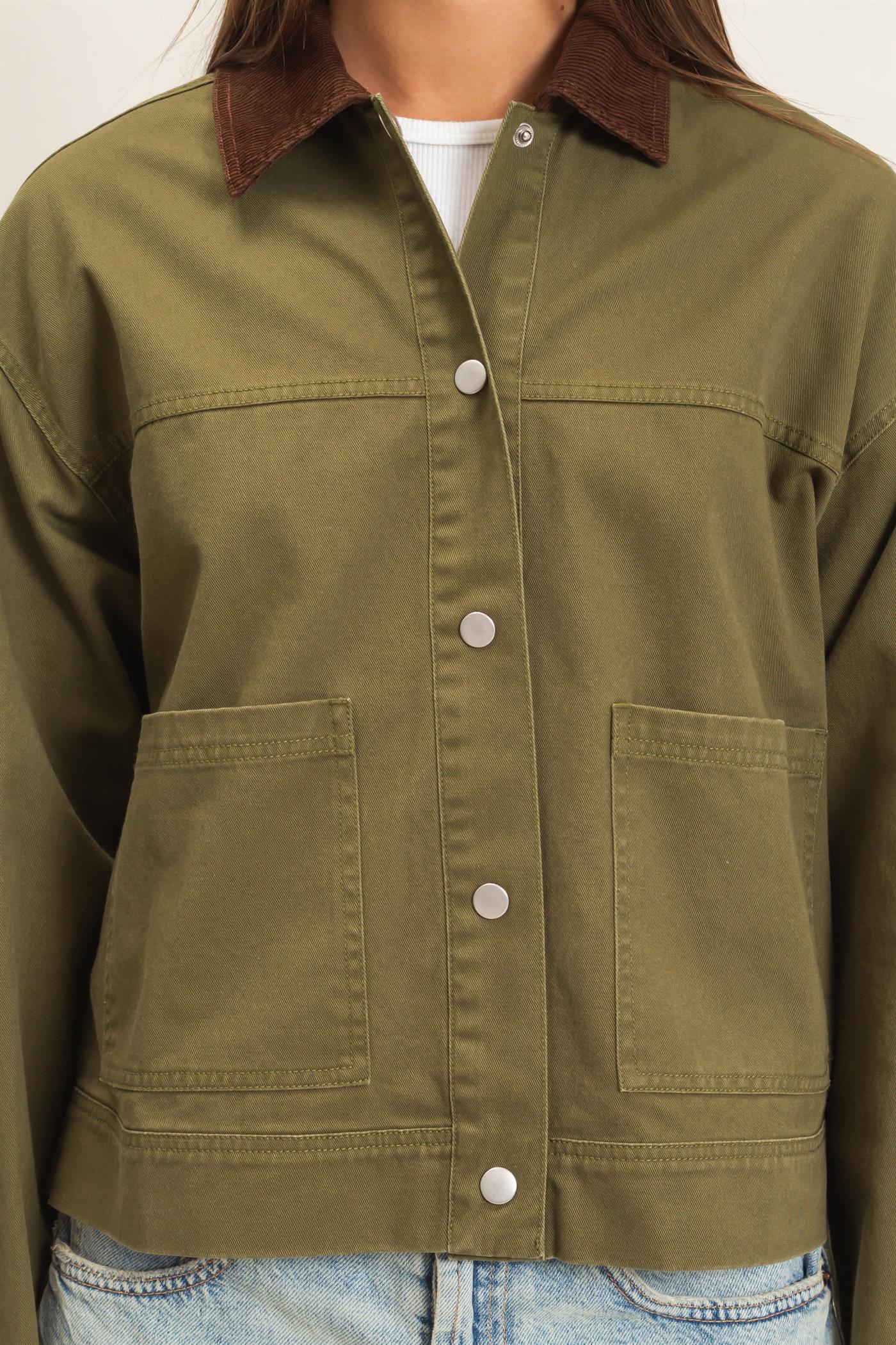 Wholesale Twill Barn Jacket Coats & Jackets DZ26E394 DARK OLIVE DOUBLE ZERO