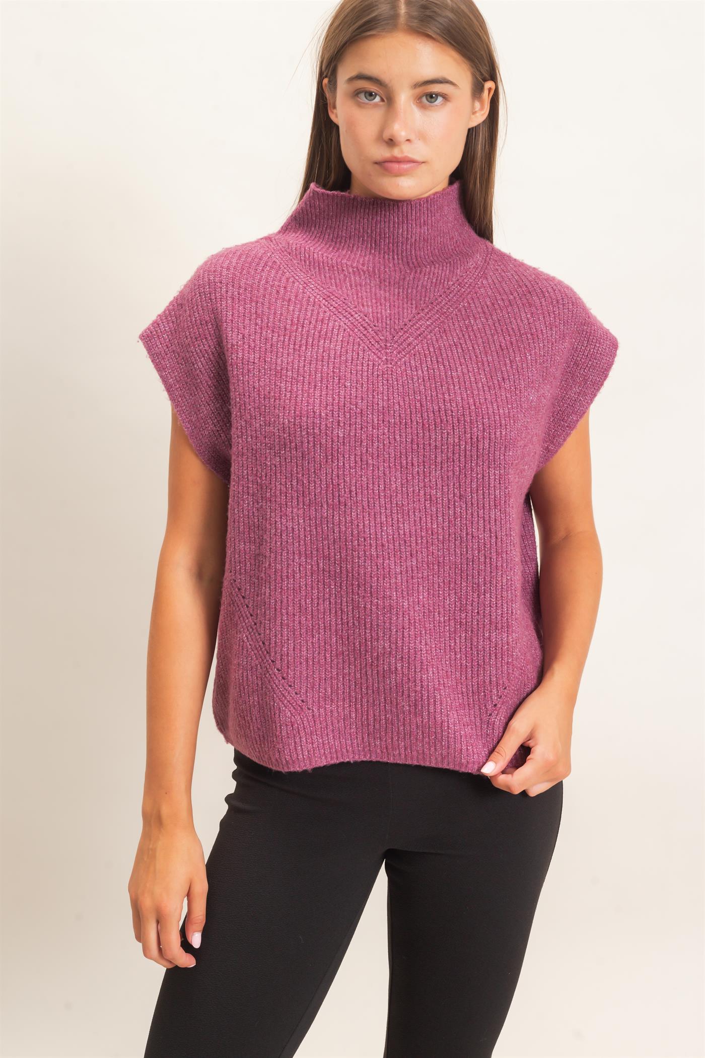Wholesale Sleeveless High Neck Sweater Sweaters DZ26E295 PLUM DOUBLE ZERO