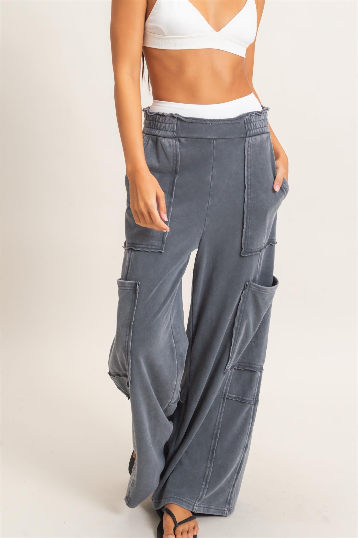 Wholesale Mineral Wash Cargo Pocket Pants Pants DZ26C963 DARK GRAY DOUBLE ZERO