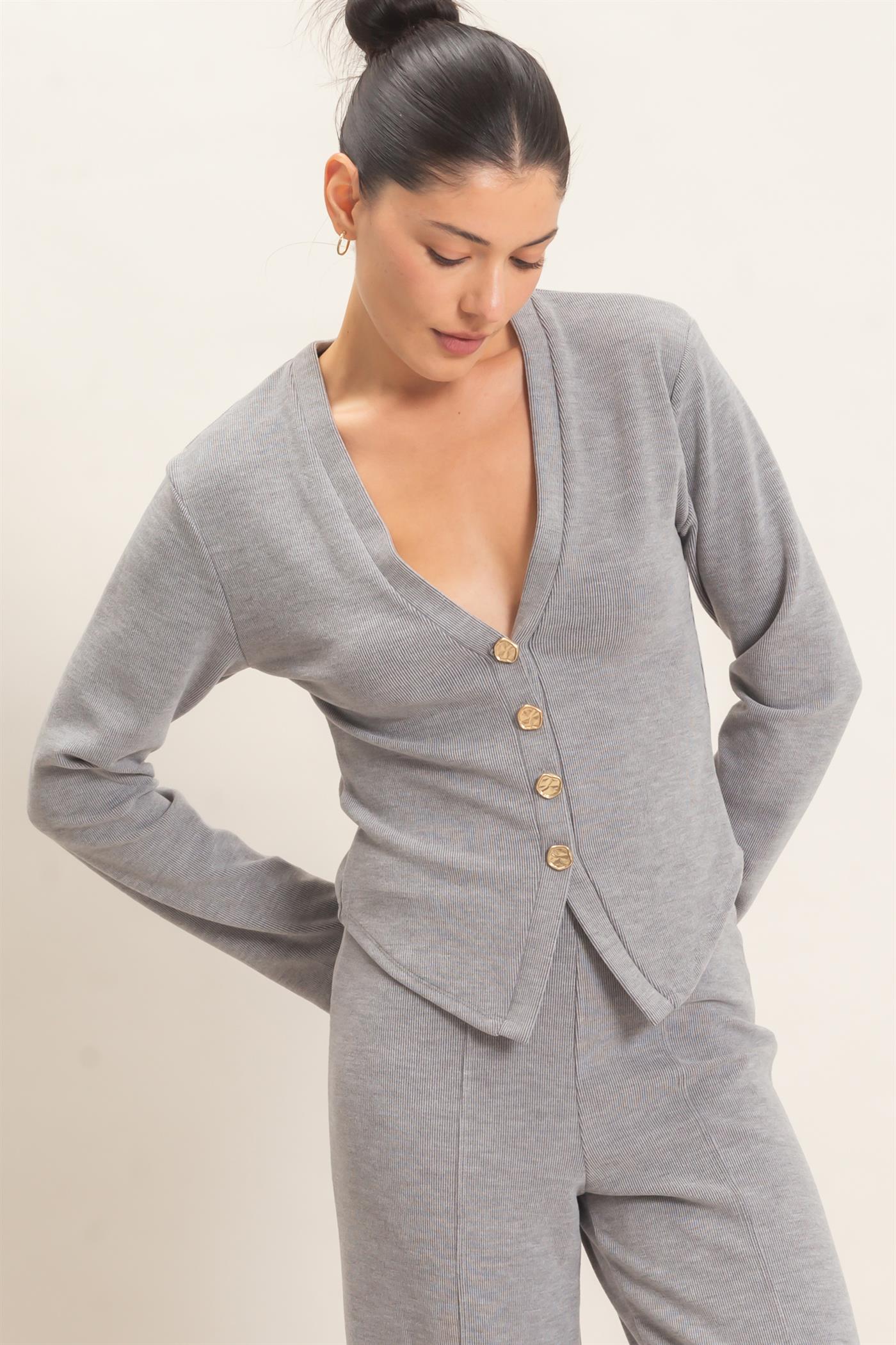 Wholesale V-Neck Buttoned Cardigan Cardigans HF26E540 HEATHER GRAY HYFVE