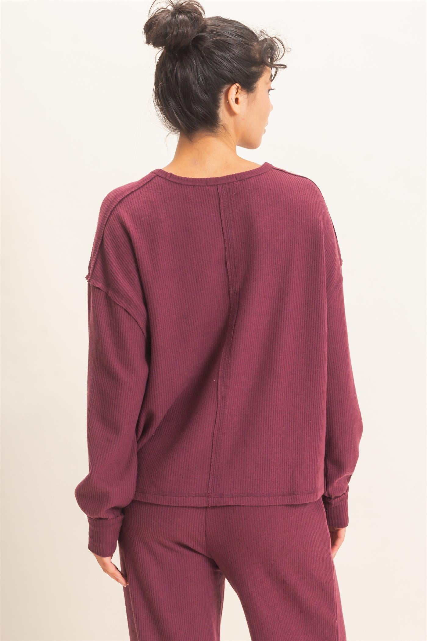 Wholesale Raw Edge Waffle Sweatshirt Sweatshirts DZ26F081 DARK CHERRY HYFVE
