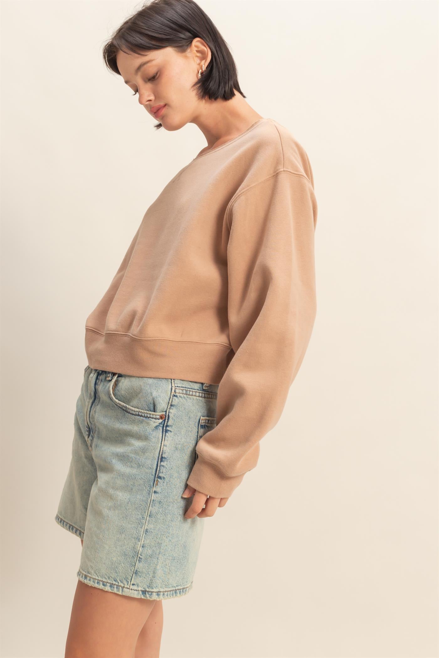 Wholesale Boatneck Long Sleeve Pullover Sweatshirt Sweatshirts DZ25E407 DARK TAUPE DOUBLE ZERO