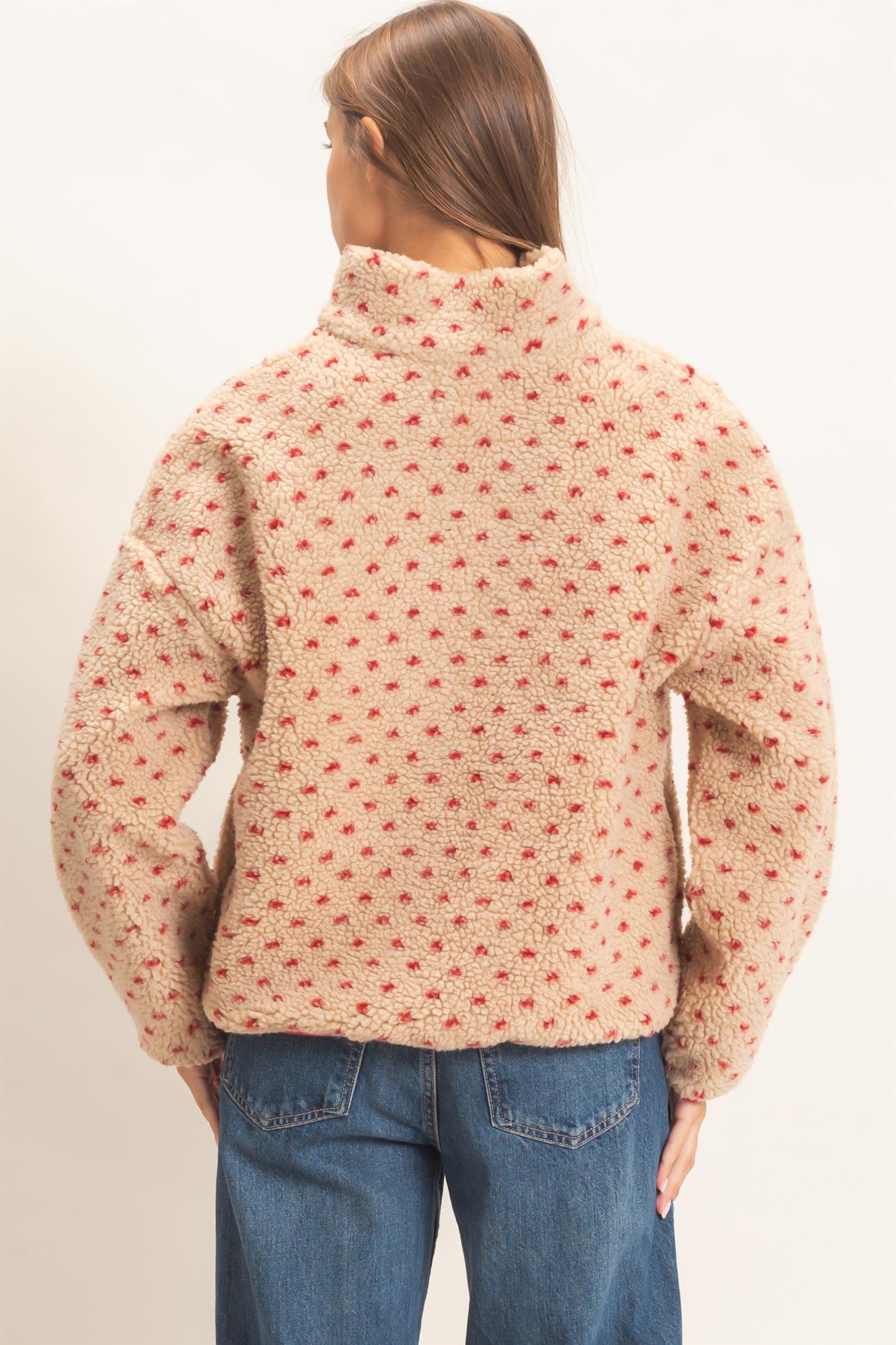Wholesale Polka Dot Sherpa Half-Zip Pullover Coats & Jackets DZ26F161 RED DOUBLE ZERO