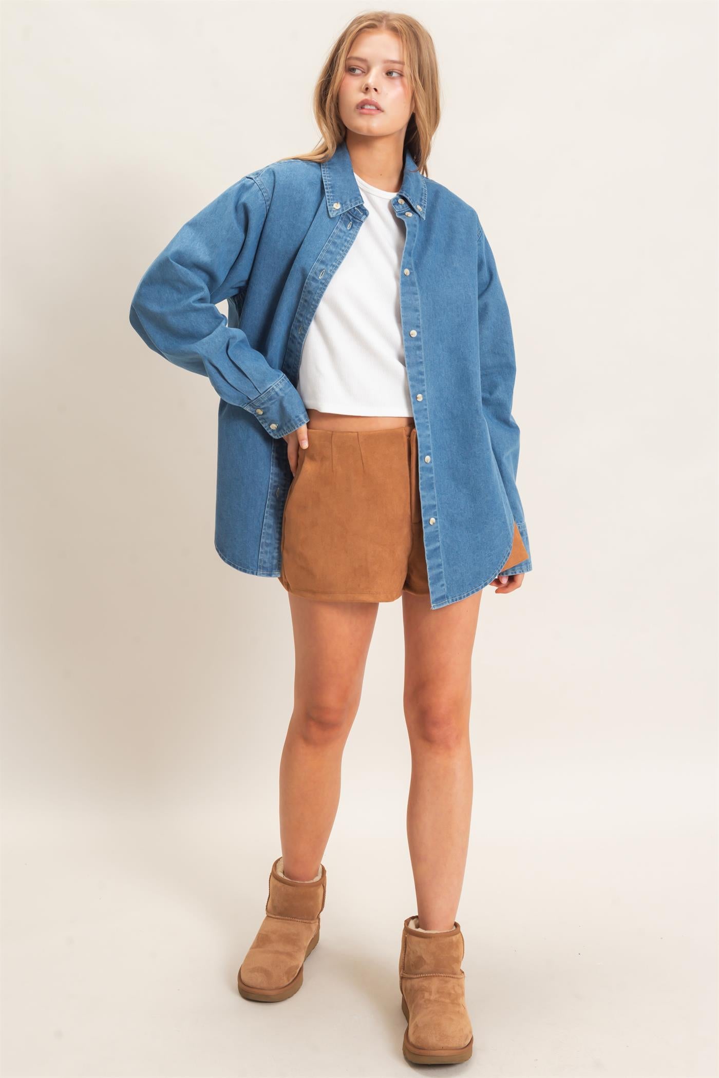 Wholesale Button-Up Denim Shirt Shirts HF26E420 LIGHT DENIM HYFVE