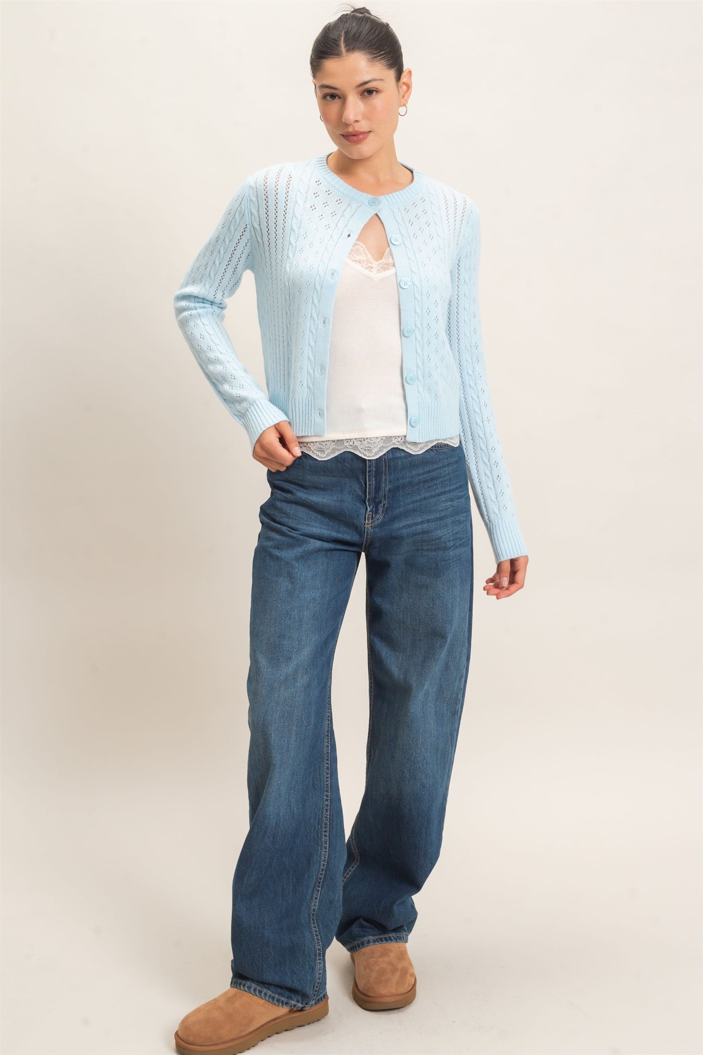 Wholesale Cable Knit Cardigan Cardigans HF26E150 BLUE HYFVE