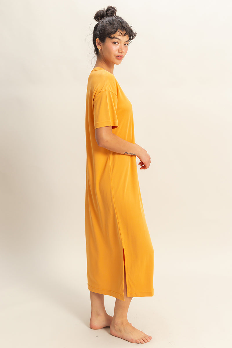 Wholesale Side Slit T-Shirt Midi Dress Dresses DZ23A961 CARAMEL DOUBLE ZERO