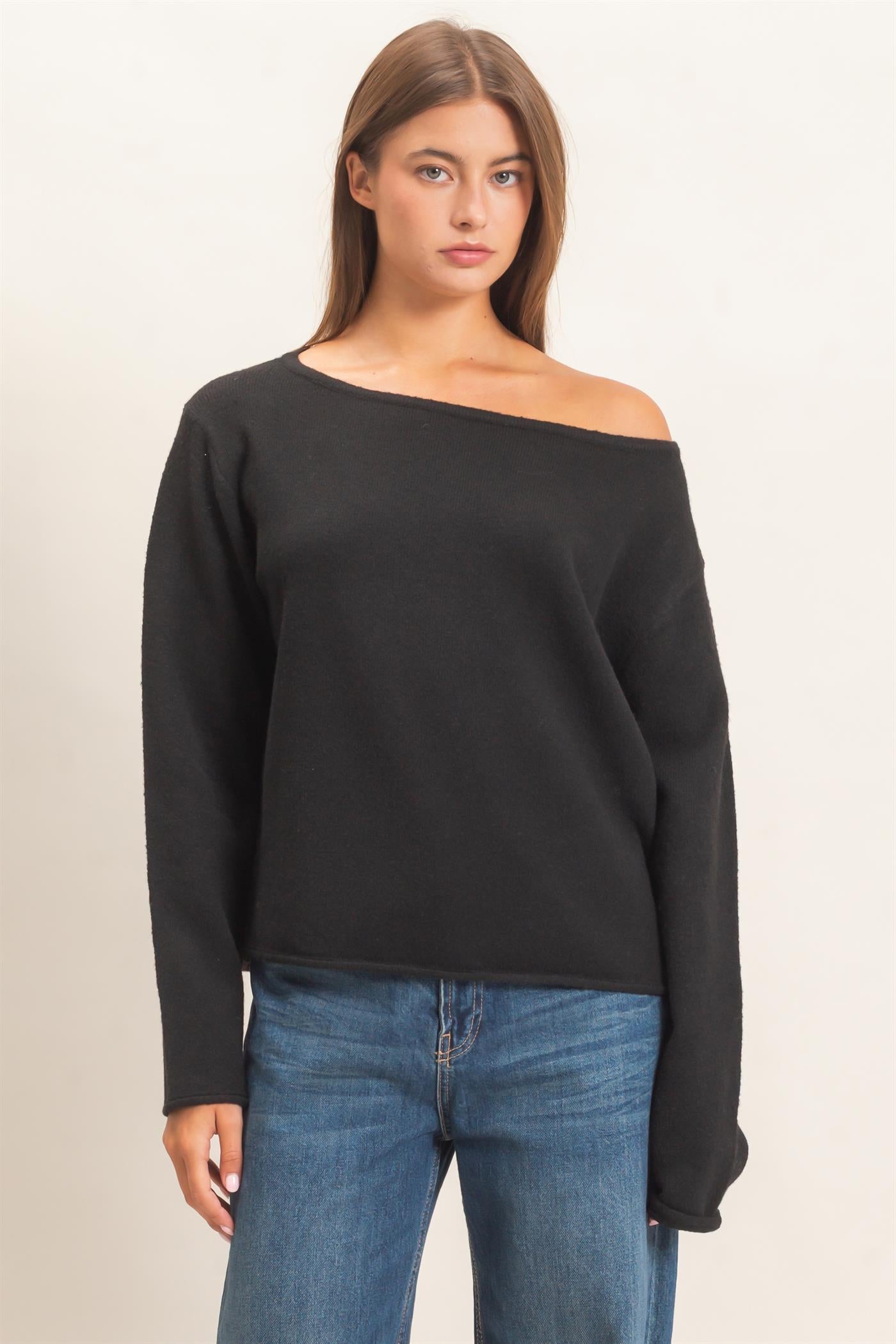 Wholesale Off The Shoulder Sweater Sweaters DZ26E652 BLACK DOUBLE ZERO