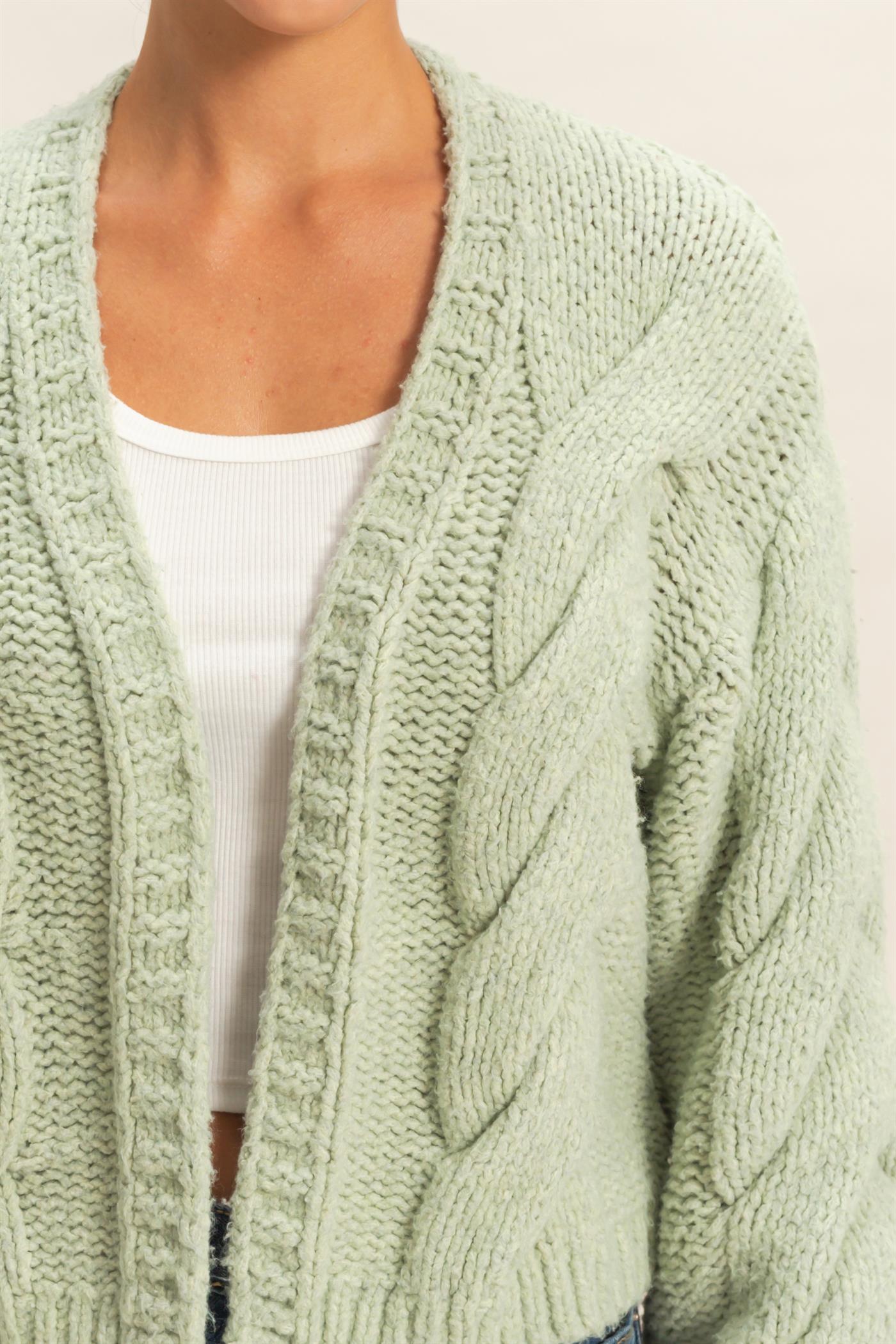 Wholesale Oversized Cable Knit Open Front Cardigan Sweater Cardigans DZ25F072 SAGE GREEN DOUBLE ZERO