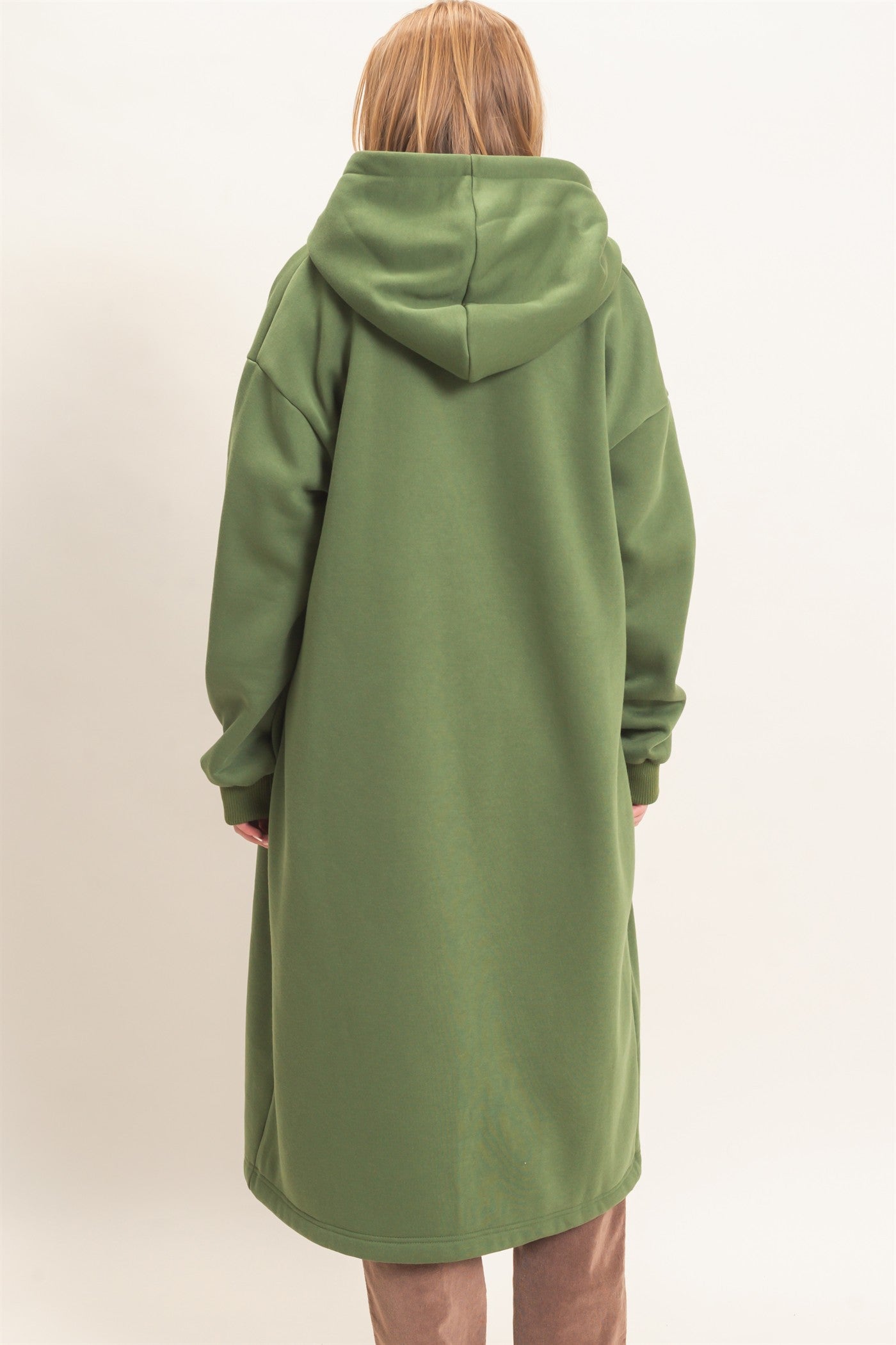 Wholesale Oversized Hooded Open Front Coat Coats & Jackets HF26F142-D OLIVE HYFVE
