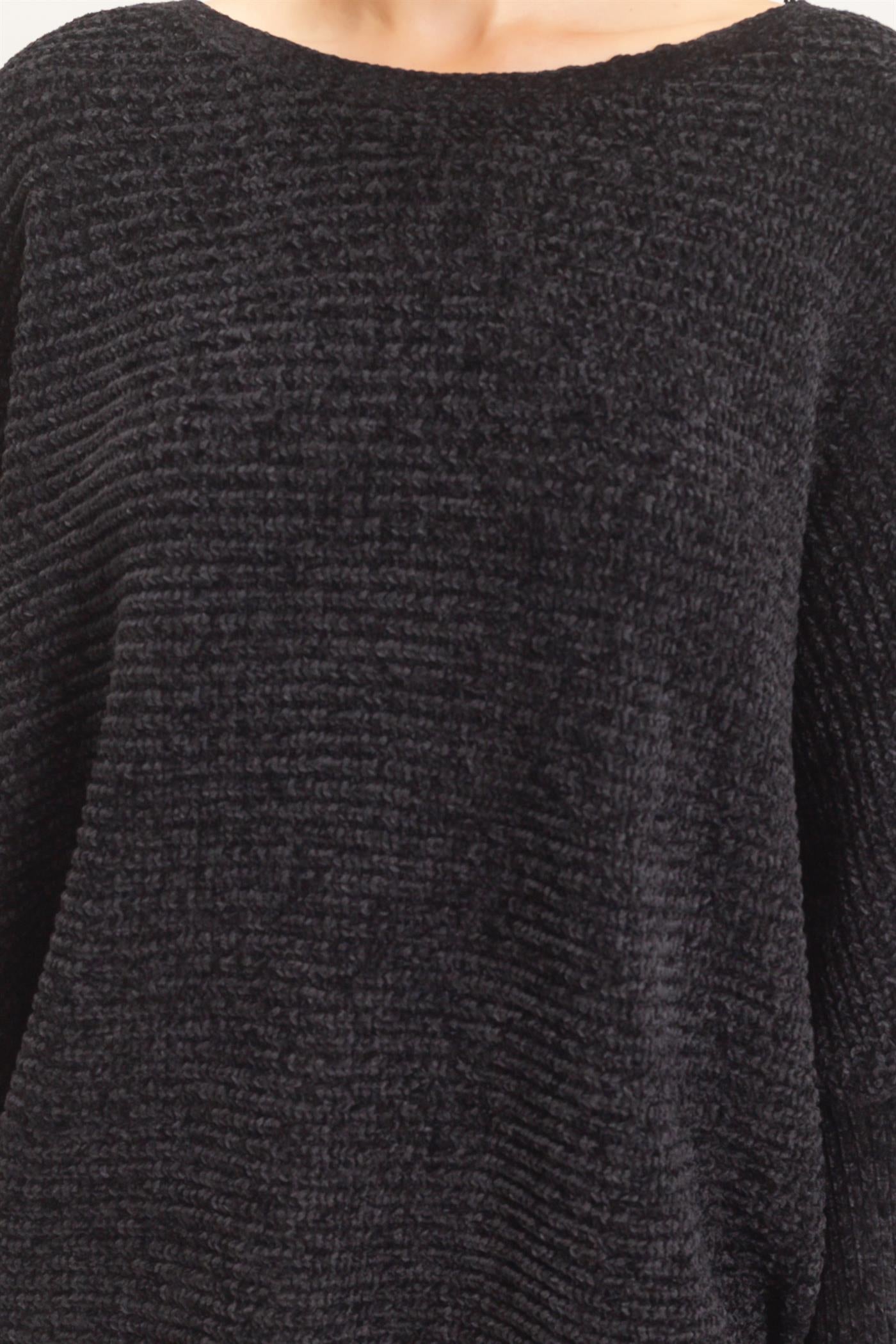 Wholesale Chenille Boat Neck Dolman Sleeve Sweater Sweaters HF26F185 BLACK HYFVE